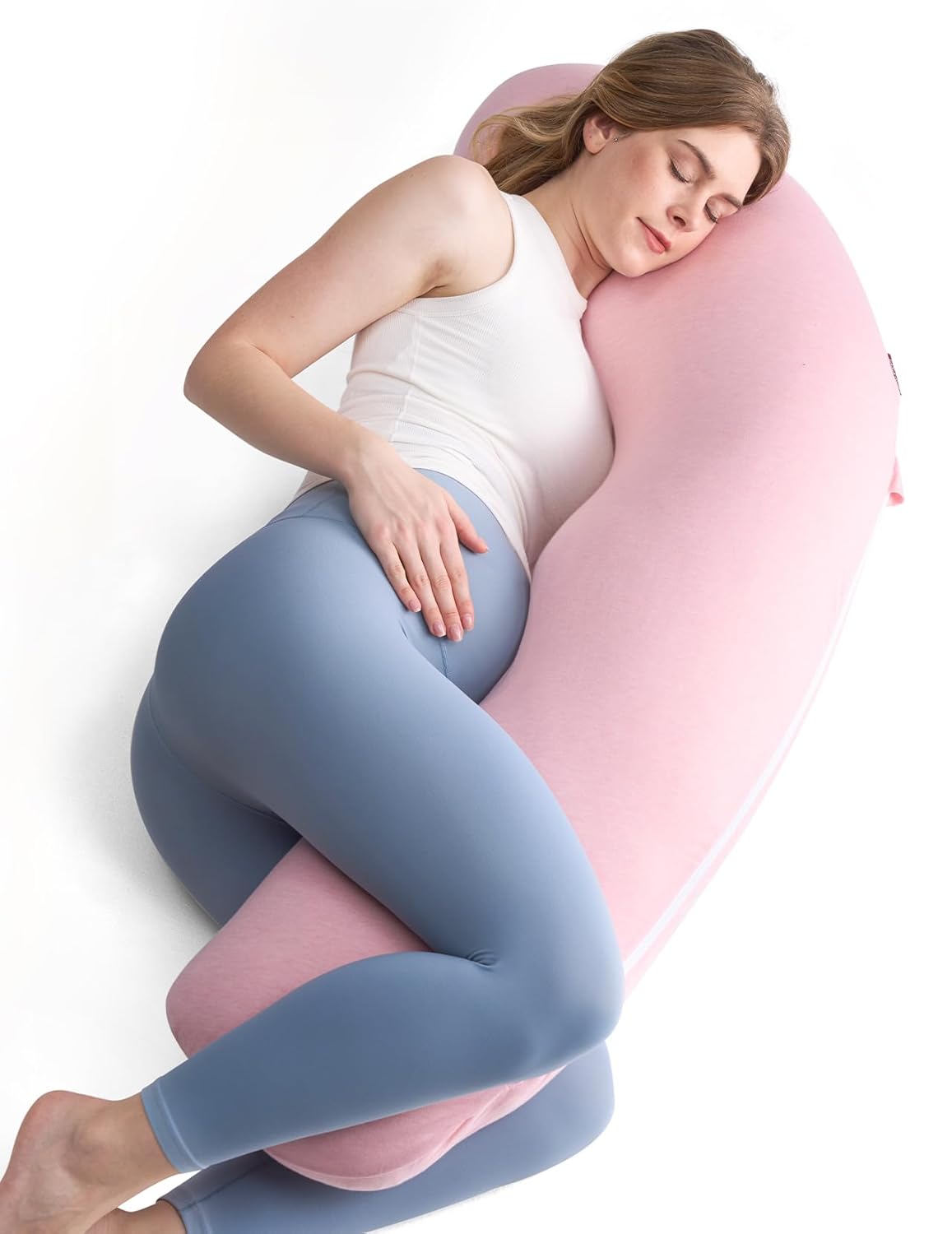 Momcozy Pregnancy Pillows for Side Sleeping, J Shaped Maternity Body Pillow for Pregnancy, Soft Pregnancy Pillow with Jersey Cover for Head Neck Belly Support, Grey