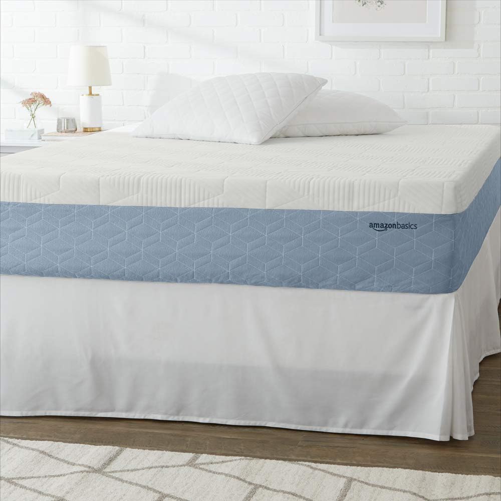Amazon Basics Memory Foam Mattress, Medium Firm, Cooling Gel, Queen Size Mattress, CertiPUR-US® Certified Foam, 80 x 60 x 10 inches, White/Gray
