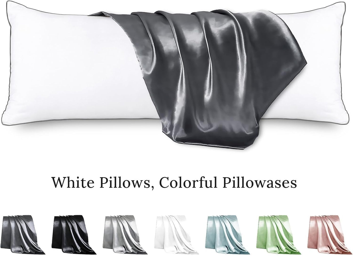 HUXMEYSON Body Pillow with Satin Pillowcase, Cooling Body Pillow for Adults, Removable Cover, Grey (20"x54")
