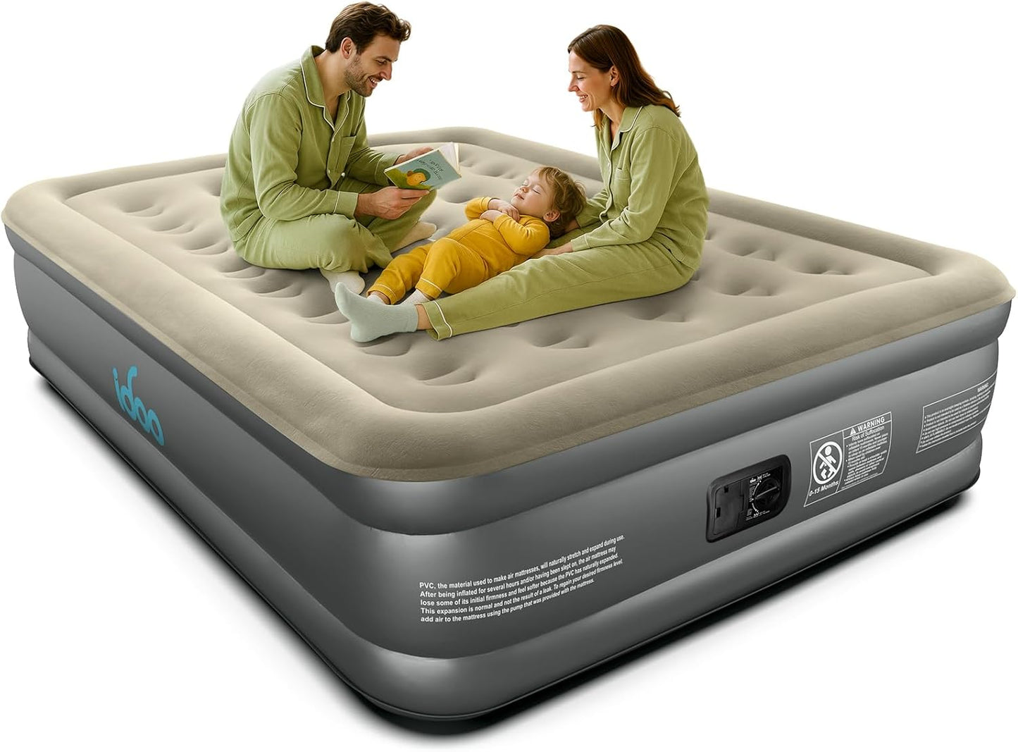 iDOO Queen Air Mattress with Built in Pump, 18 Raised Comfort Blow up Mattress, Upgraded Four Chamber Inflatable Mattress for Guests, Home and Camping, colchon inflable, Portable Air Bed, 650 lbs Max