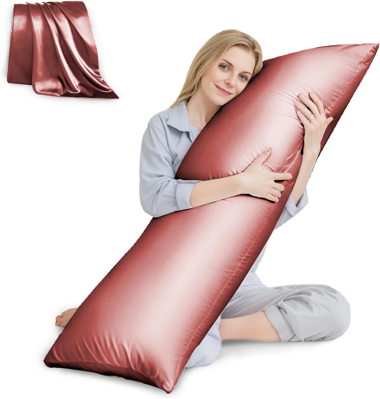 HUXMEYSON Body Pillow with Satin Pillowcase, Cooling Body Pillow for Adults, Removable Cover, Grey (20"x54")