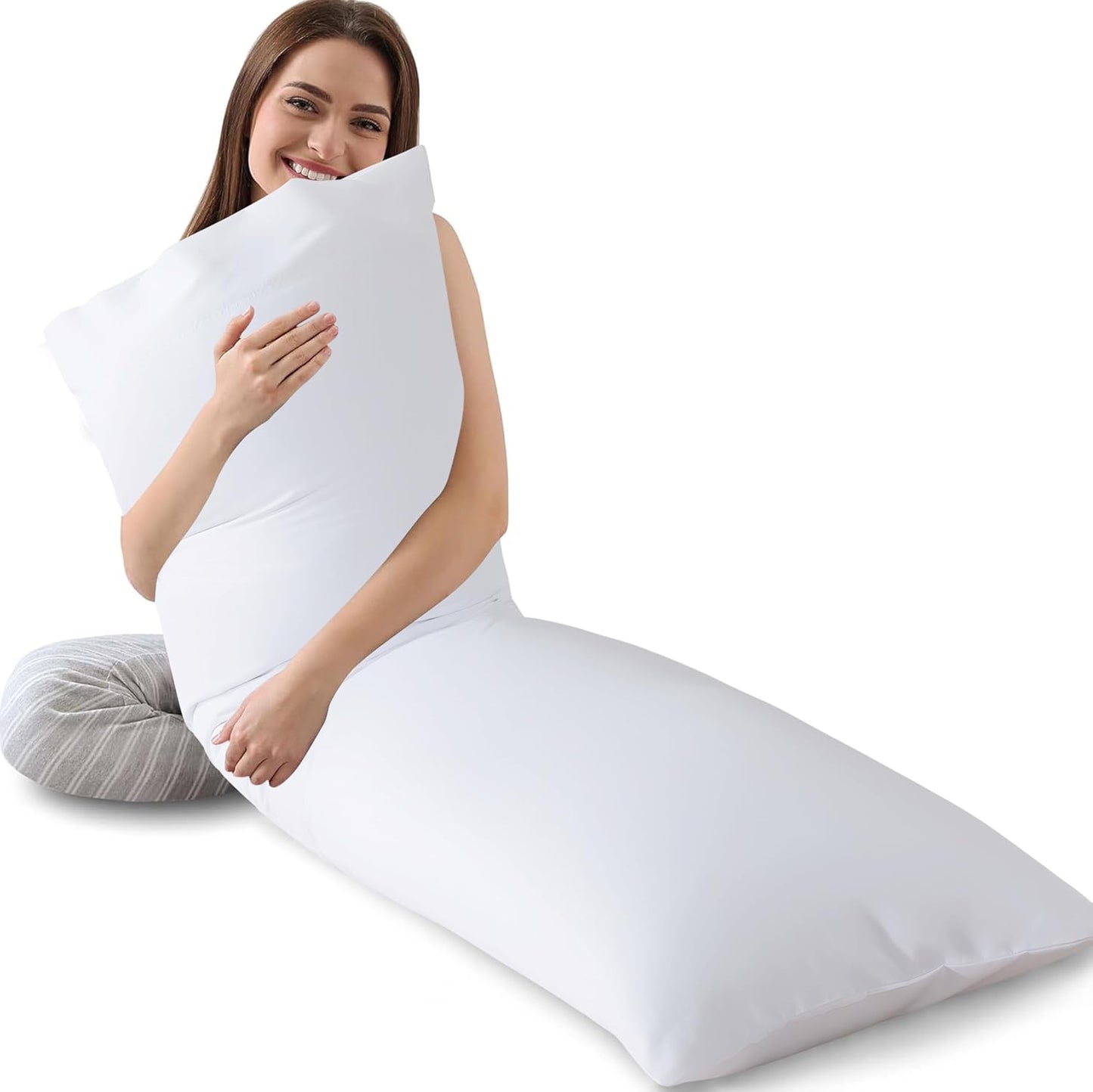 WhatsBedding Memory Foam Body Pillow with Pillowcase, Soft Large Long Bed Pillow for Adults, Breathable Full Body Pillow with Removable Pillow Cover - Dark Grey