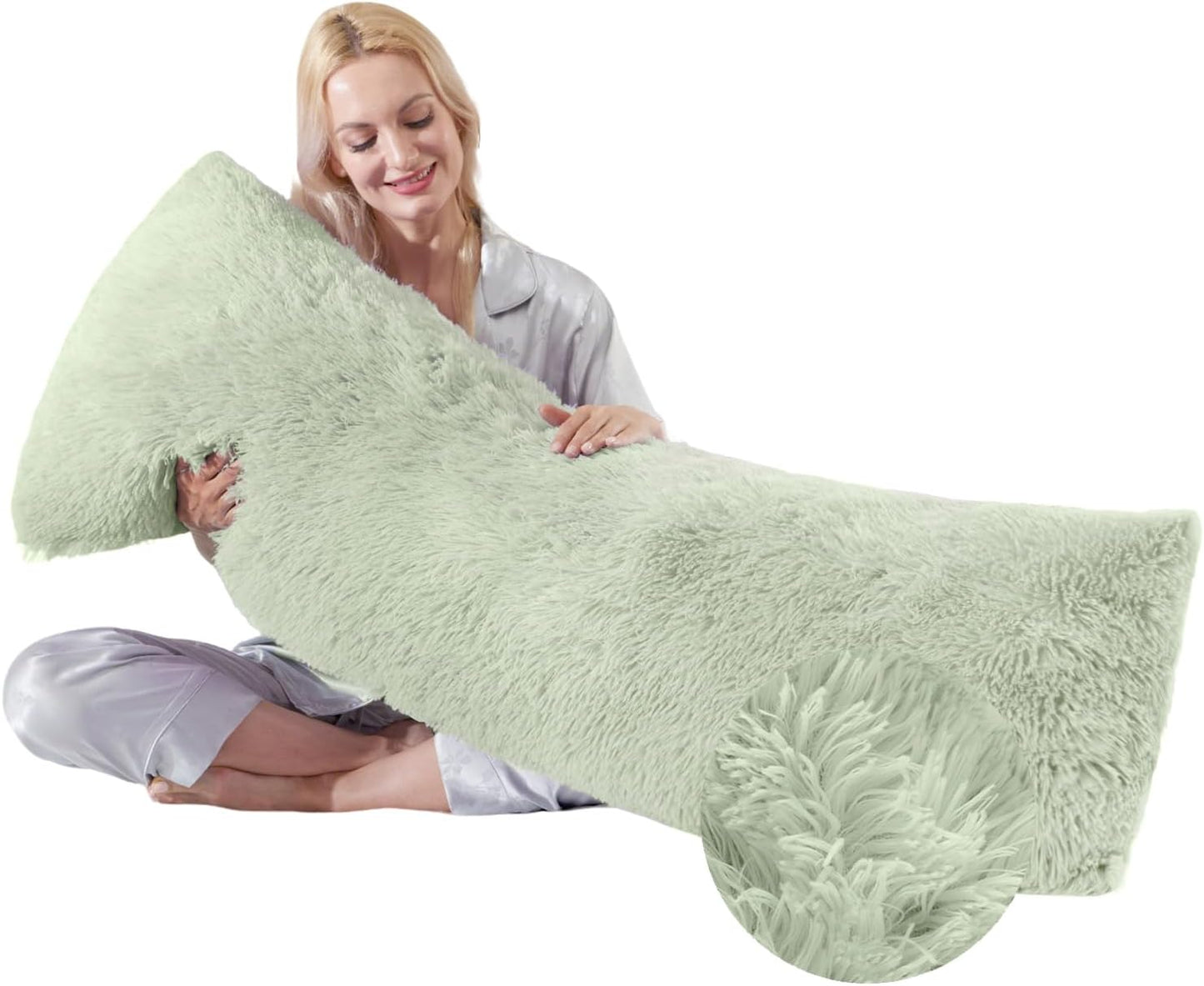 Fluffy Full Body Pillow for Adults 20x54 Long Big Body Pillow Cover Pillowcase with Memory Foam for bed Grey Pregnancy Cuddle Snuggles Body Pillows for Sleeping Side Sleeper Pillows for Adults
