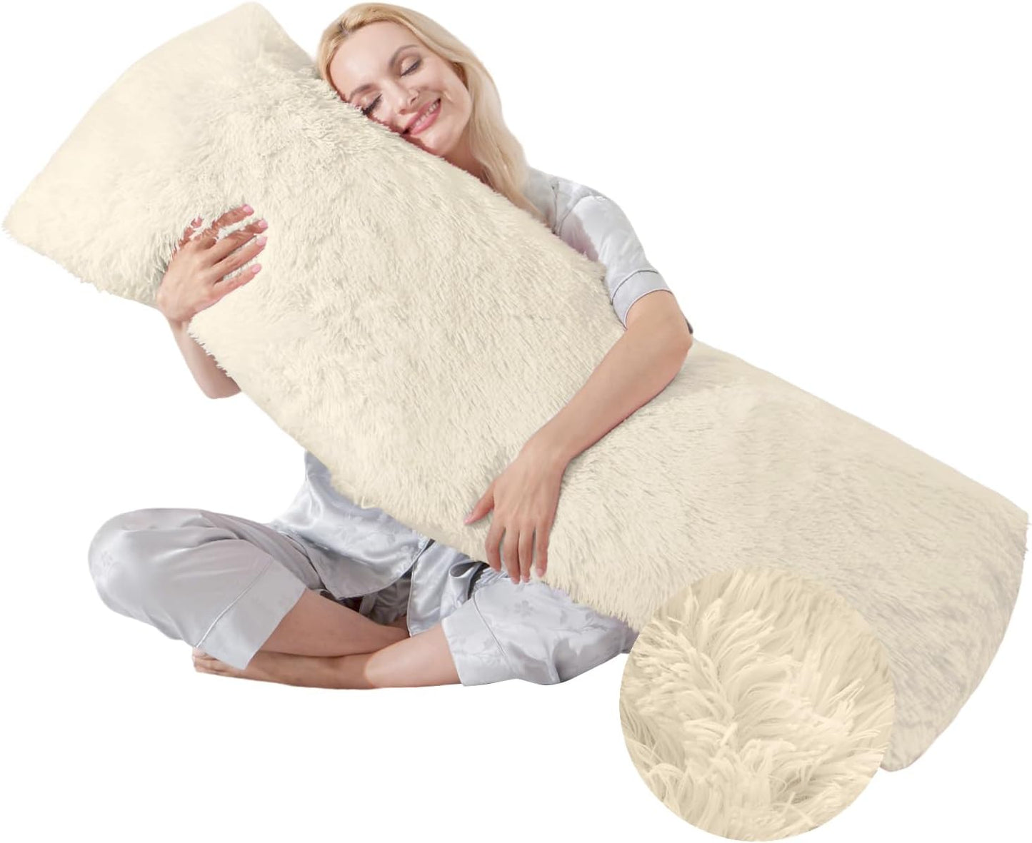 Fluffy Full Body Pillow for Adults 20x54 Long Big Body Pillow Cover Pillowcase with Memory Foam for bed Grey Pregnancy Cuddle Snuggles Body Pillows for Sleeping Side Sleeper Pillows for Adults