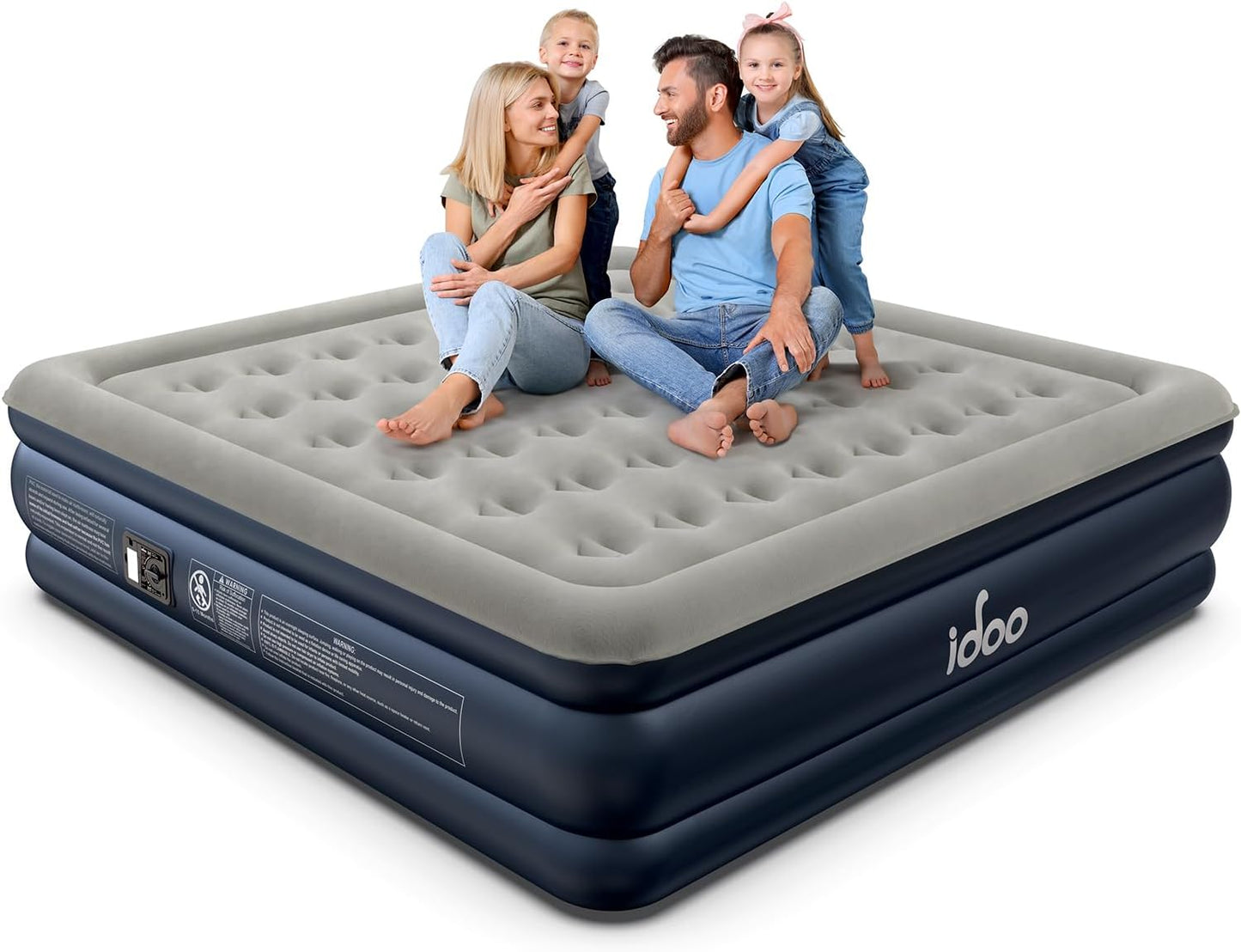 iDOO Queen Air Mattress with Built in Pump, 18 Raised Comfort Blow up Mattress, Upgraded Four Chamber Inflatable Mattress for Guests, Home and Camping, colchon inflable, Portable Air Bed, 650 lbs Max