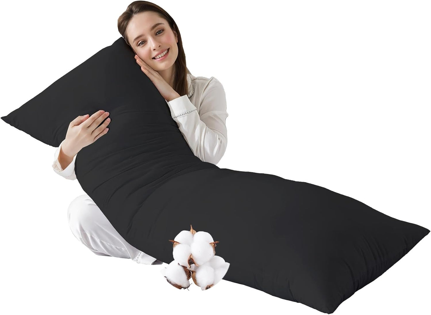 Cotton Body Pillow Insert - Cooling Breathable Full Body Pillow for Side Sleeper - Soft Long Bed Pillow for Adults - 20 x 54 inch-White