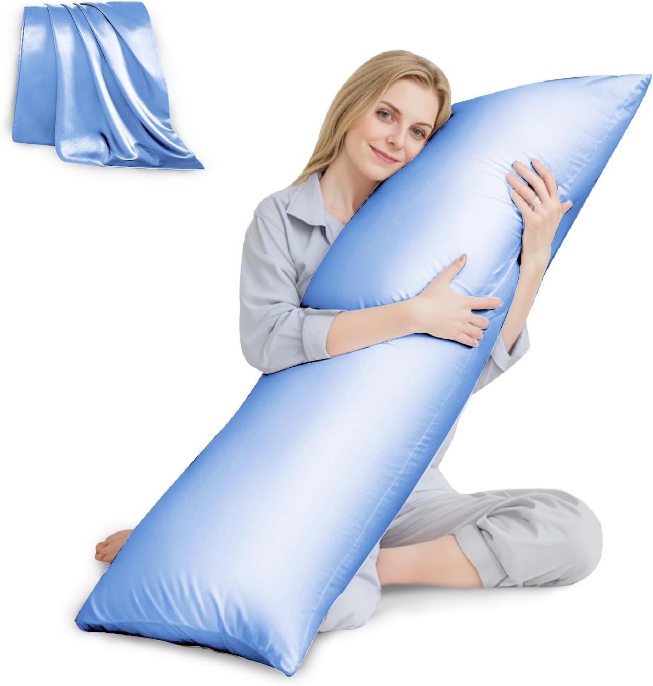 HUXMEYSON Body Pillow with Satin Pillowcase, Cooling Body Pillow for Adults, Removable Cover, Grey (20"x54")