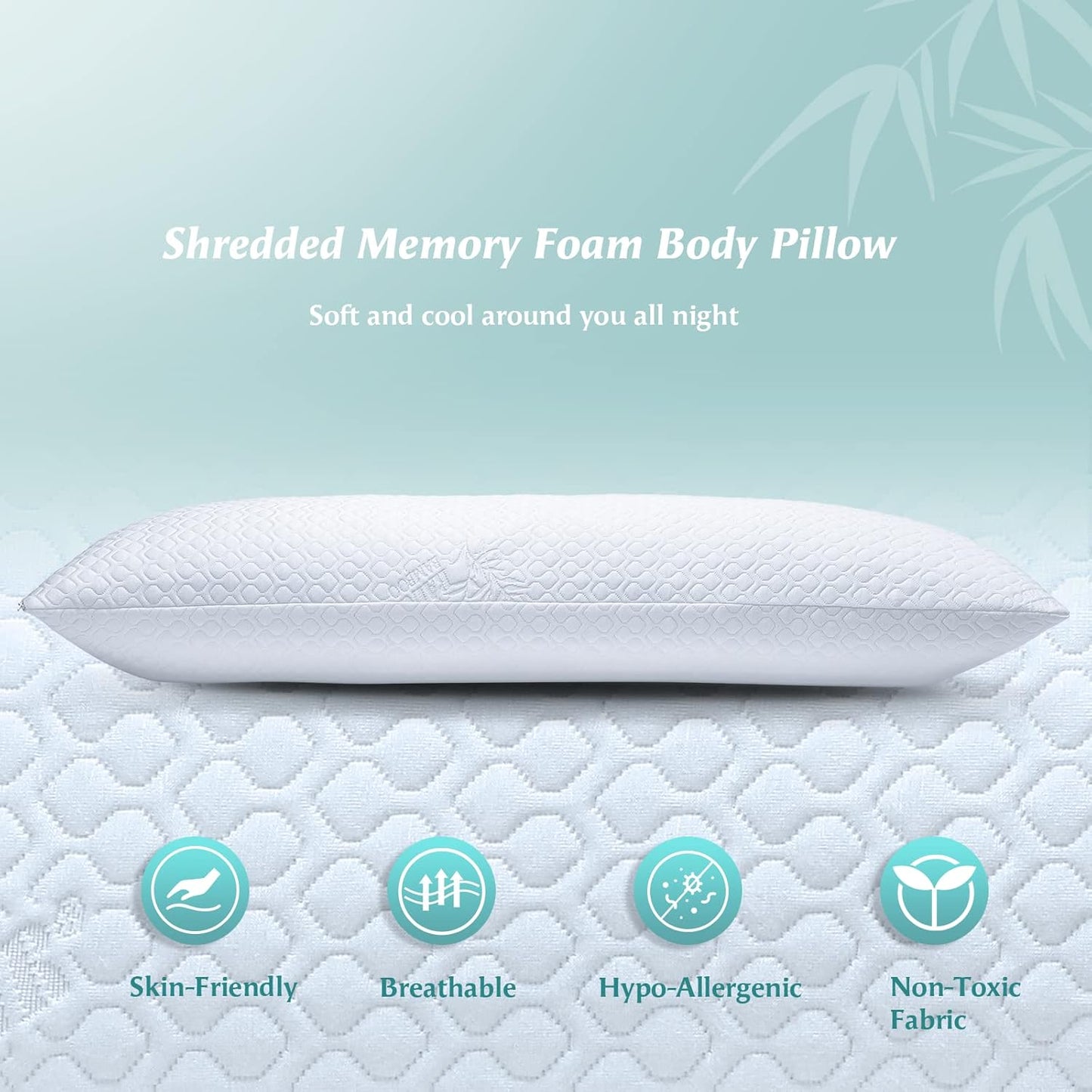 Shredded Memory Foam Full Body Pillow – Side Sleeper – Huggable Long Pillow for Body Relief – with Ultra Soft Cooling Cover, 20 x 54 inches
