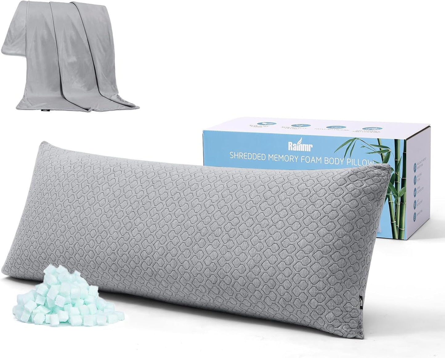Shredded Memory Foam Full Body Pillow – Side Sleeper – Huggable Long Pillow for Body Relief – with Ultra Soft Cooling Cover, 20 x 54 inches