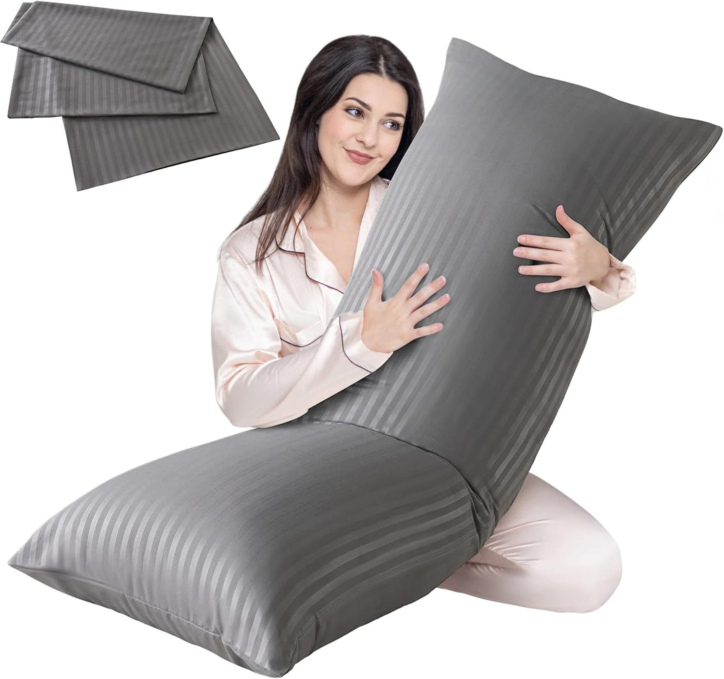 Cosybay Full Body Pillow Insert with Sage Green Pillowcase - Fluffy Long Bed Pillow for Adults - Firm Large Body Pillow with Washable Cover for Side and Back Sleepers - 20x54 Inch(Sage Green)