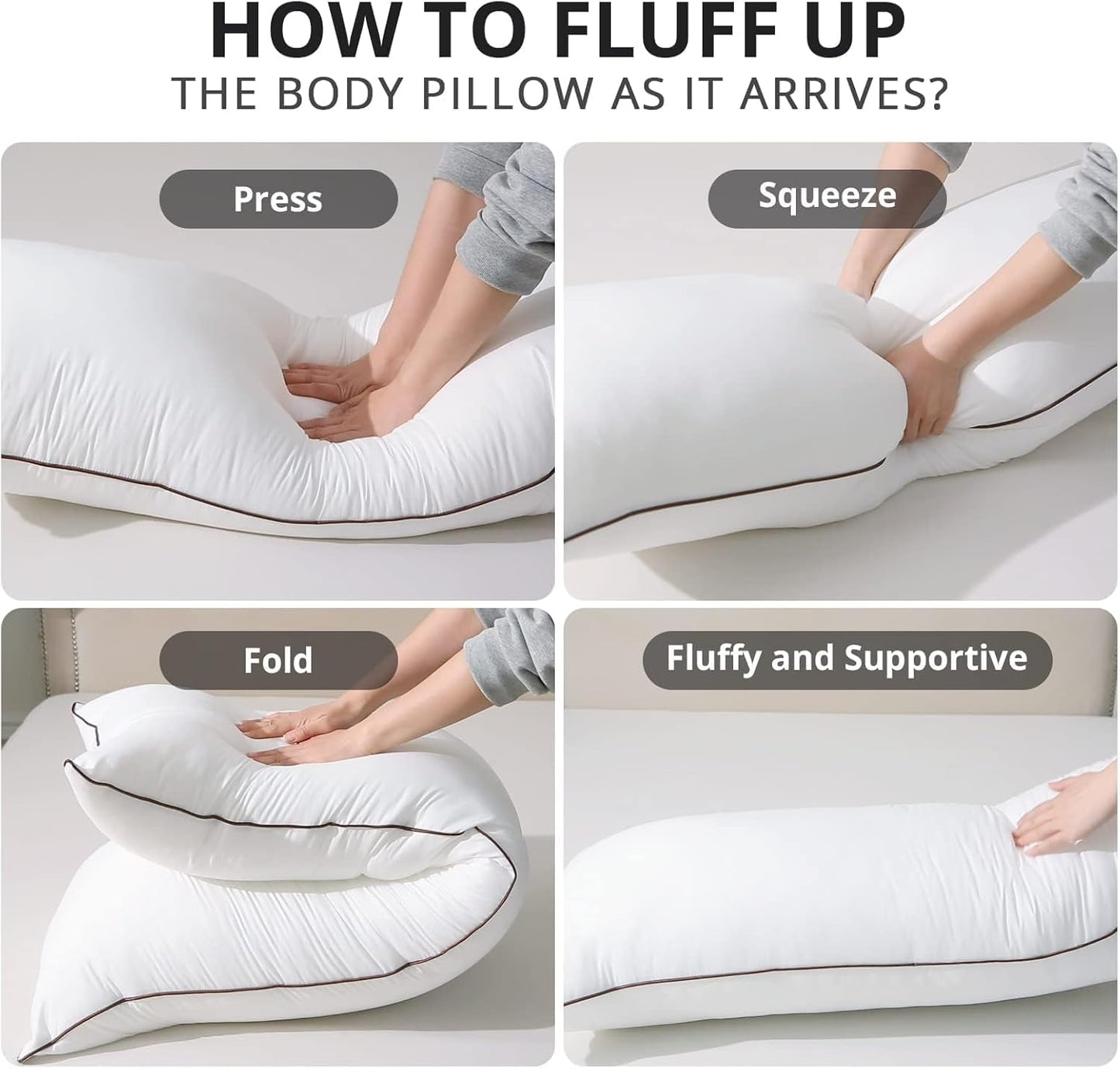 HUXMEYSON Body Pillow with Satin Pillowcase, Cooling Body Pillow for Adults, Removable Cover, Grey (20"x54")