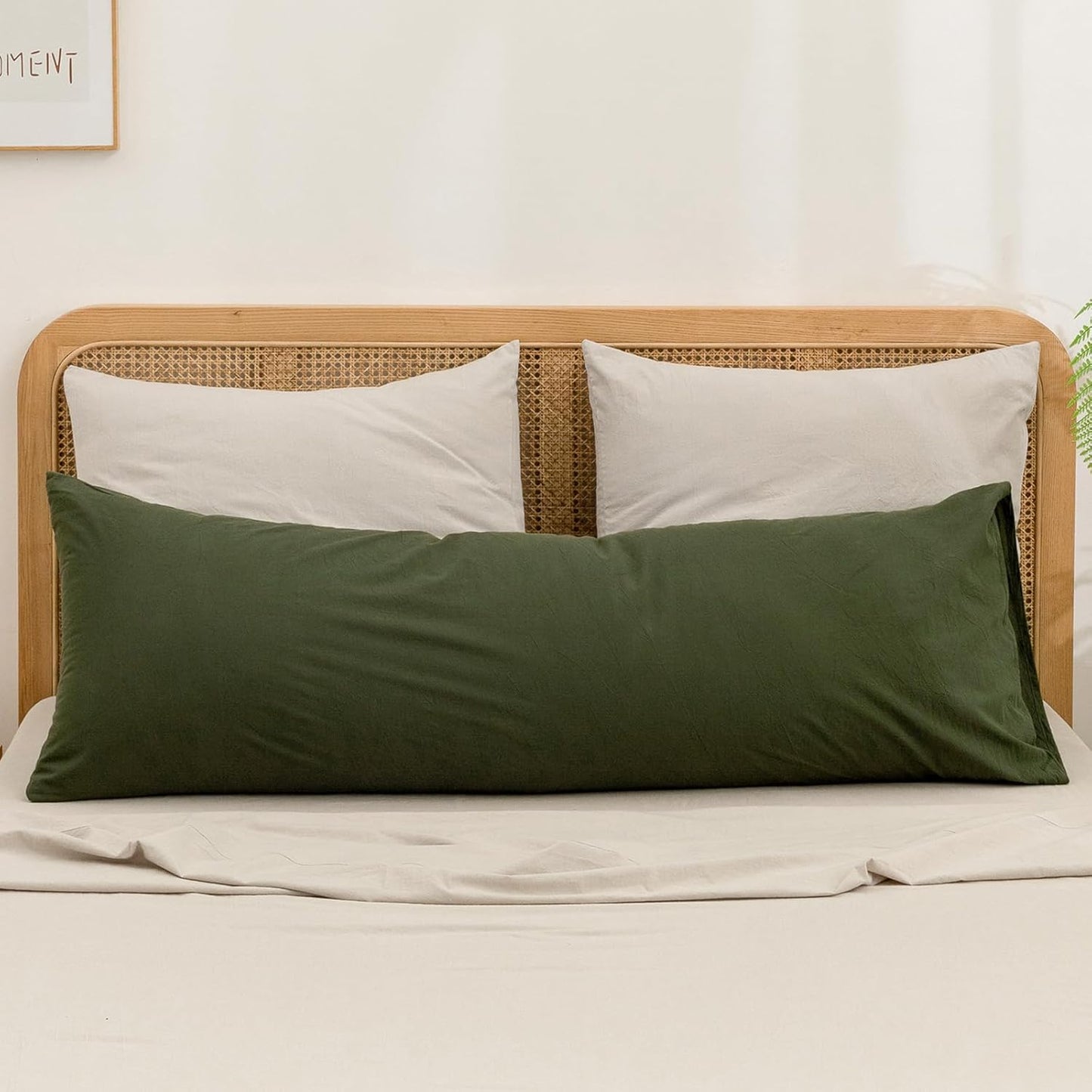 BESTOUCH 100% Washed Cotton Pillowcase for Hair and Skin Linen Feel Soft Comfortable Breathable 1 Pcs Pillow Case with Envelope Closure Solid Linen Grey Body 20x54 Inches