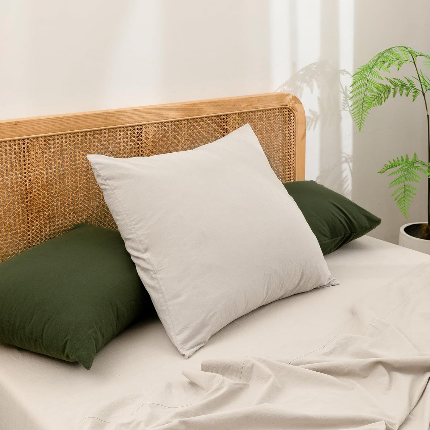 BESTOUCH 100% Washed Cotton Pillowcase for Hair and Skin Linen Feel Soft Comfortable Breathable 1 Pcs Pillow Case with Envelope Closure Solid Linen Grey Body 20x54 Inches