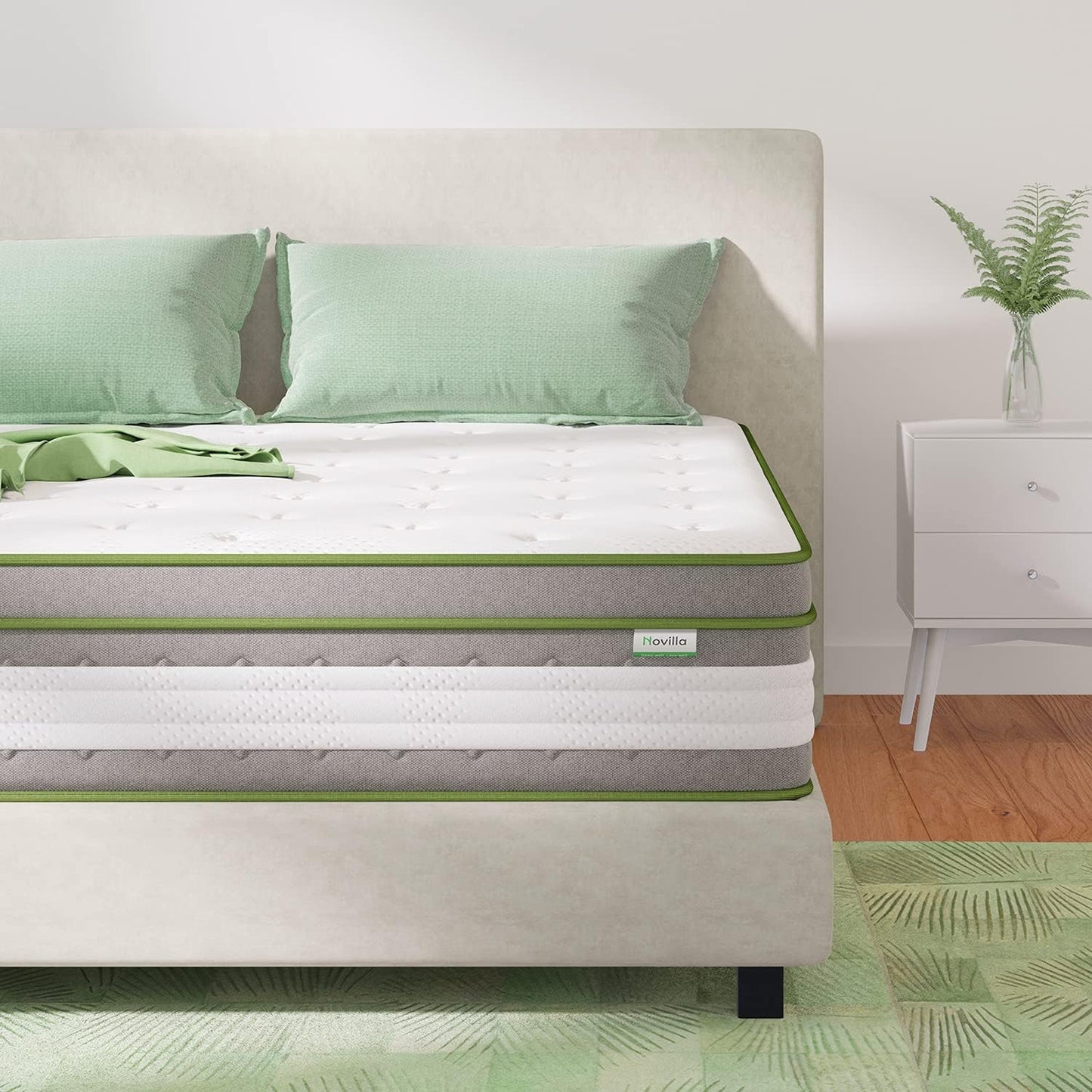 Novilla Queen Size Mattress, 10 Inch Hybrid Mattress in a Box, Foam with Individual Pocket Coils for Quality Sleep, Pillow Top Queen Mattresses with Quilted Cover, Release Pressure