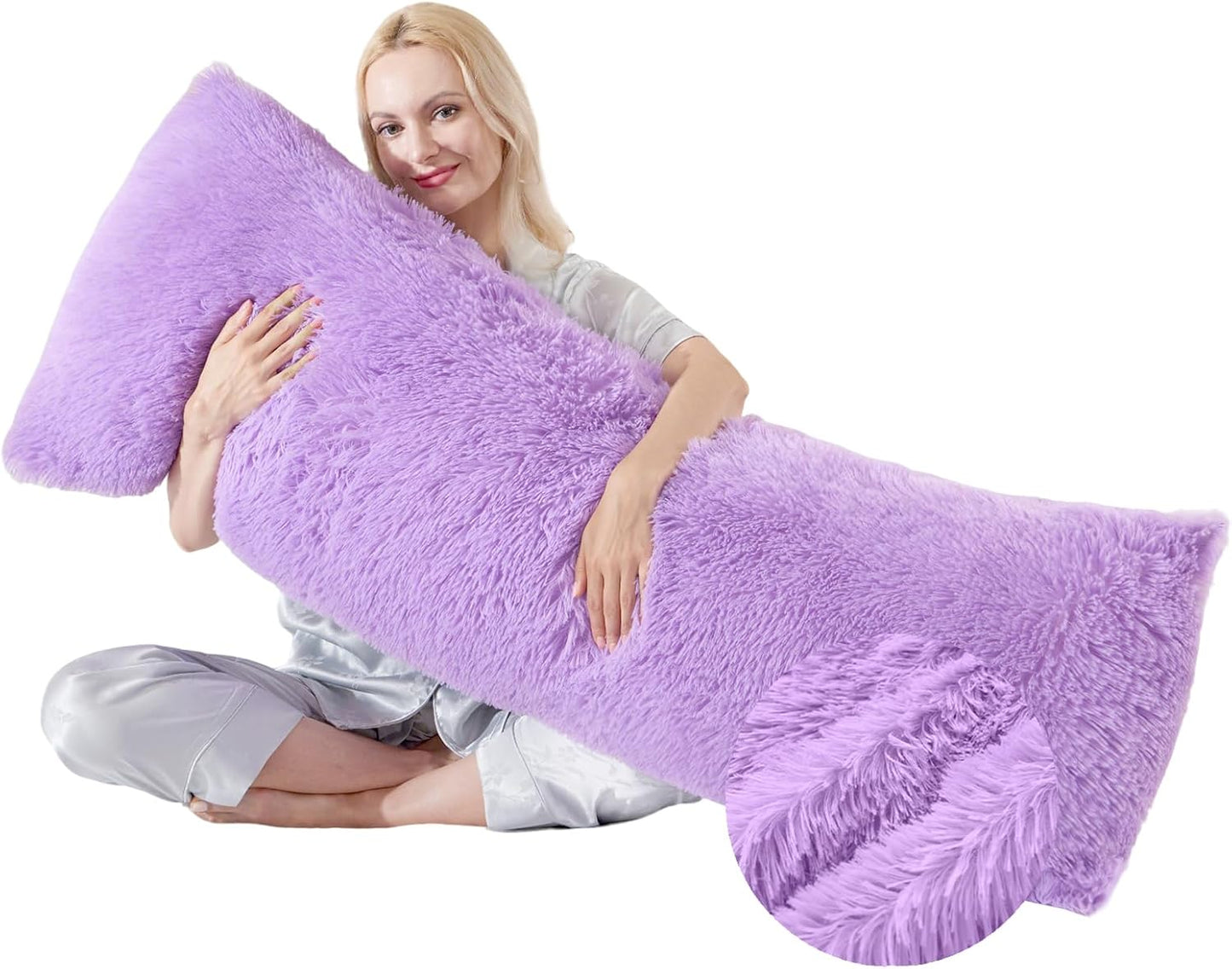 Fluffy Full Body Pillow for Adults 20x54 Long Big Body Pillow Cover Pillowcase with Memory Foam for bed Grey Pregnancy Cuddle Snuggles Body Pillows for Sleeping Side Sleeper Pillows for Adults