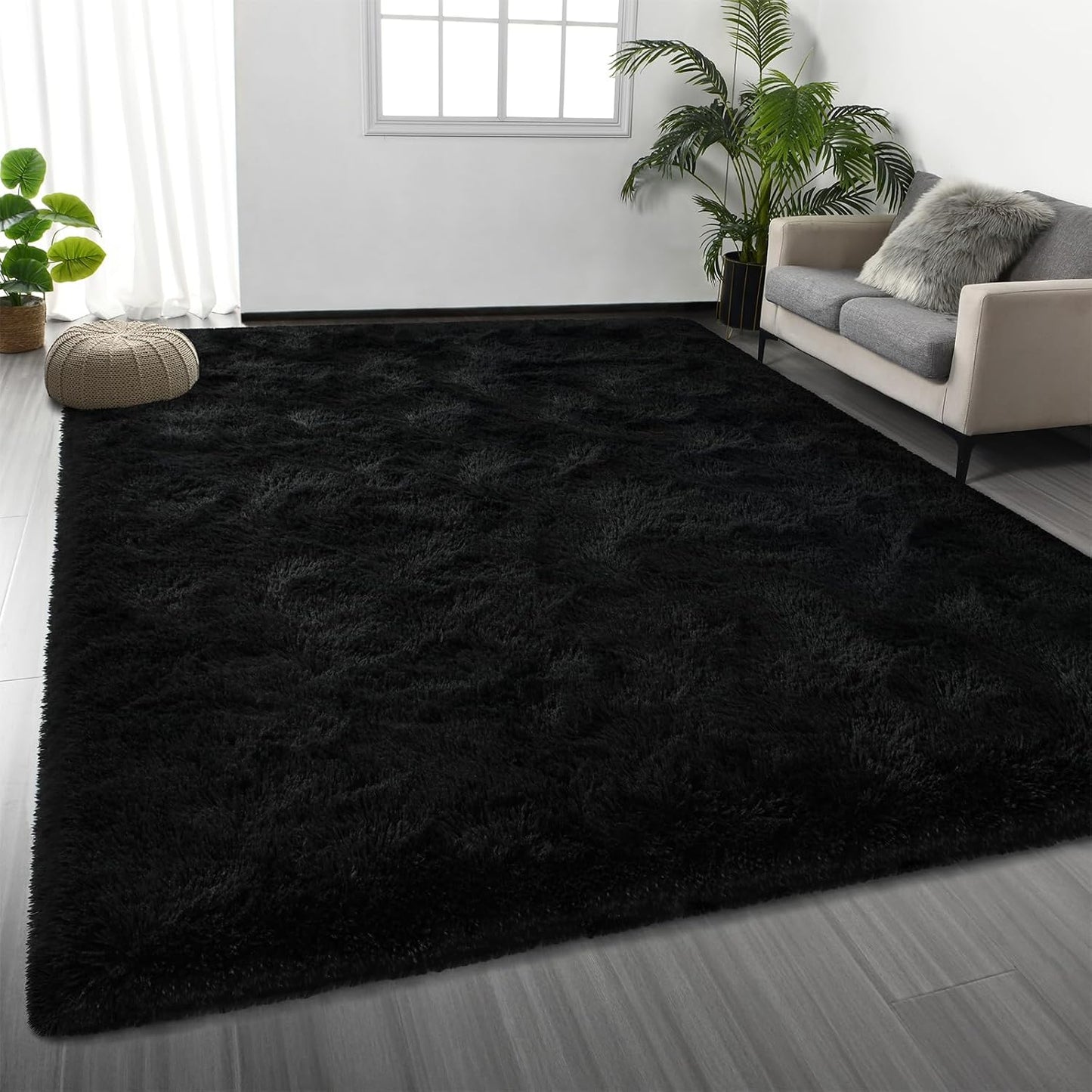 Large Shag Area Rugs 5 x 8, Tie-Dyed Plush Fuzzy Rugs for Living Room, Ultra Soft Fluffy Furry Rug for Bedroom, Indoor Carpet Nursery Rugs for Kids Room Home Decor, Light Grey