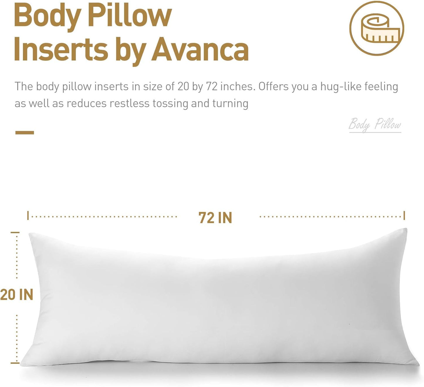 Acanva Fluffy Bed Sleeping Side Sleeper Body Pillow Insert, Extra-Long 20” x 72”, White