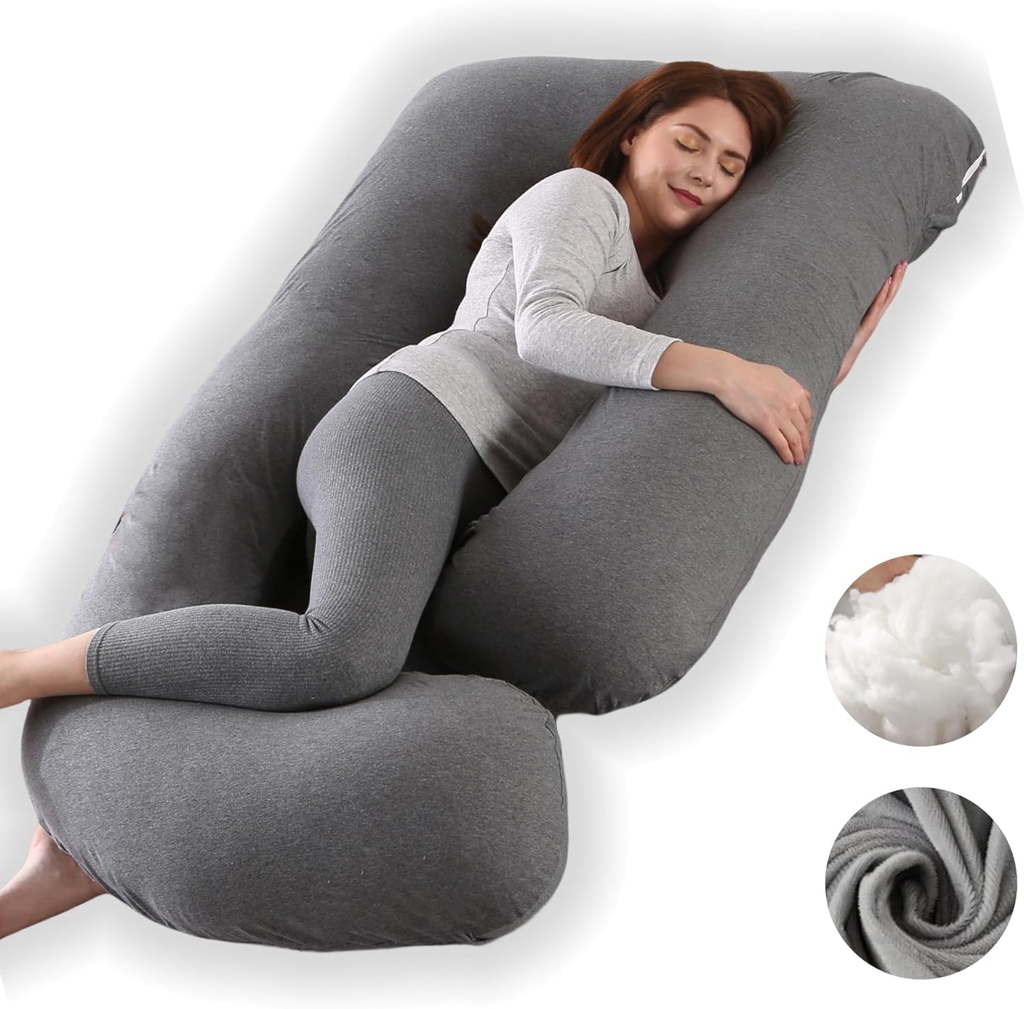 Pregnancy Pillow, Full Body 57 Inch Maternity Pillow with Removable Washable Cover - Sleep Support for Legs, Back, Neck, Shoulder, HIPS, Belly for Pregnent Women, Black Grey Velvet Cover