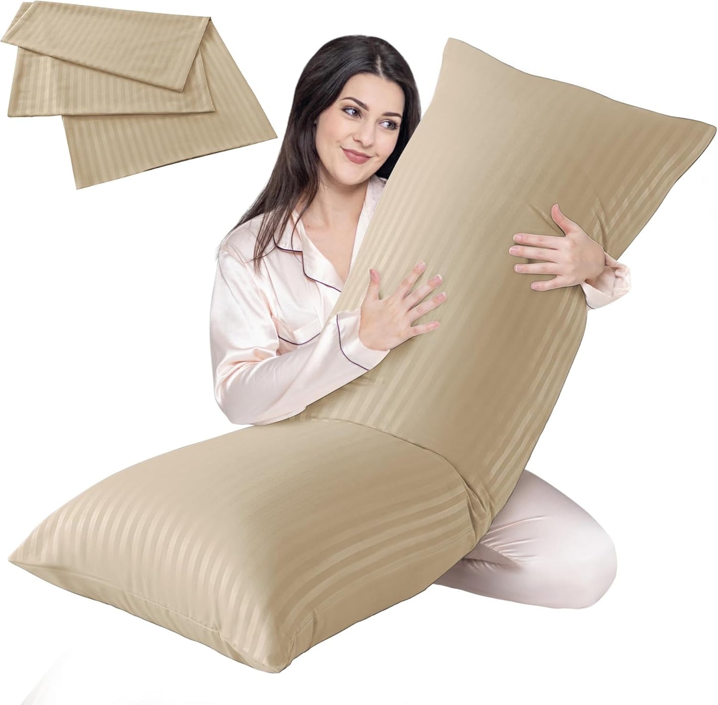 Cosybay Full Body Pillow Insert with Sage Green Pillowcase - Fluffy Long Bed Pillow for Adults - Firm Large Body Pillow with Washable Cover for Side and Back Sleepers - 20x54 Inch(Sage Green)
