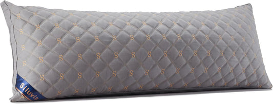 Siluvia Full Body Pillow for Adults-Premium Adjustable Loft Quilted Fluffy Body Pillow for Side Sleeper Quality Plush Down Alternative Long Bed Pillow Gray Pillow
