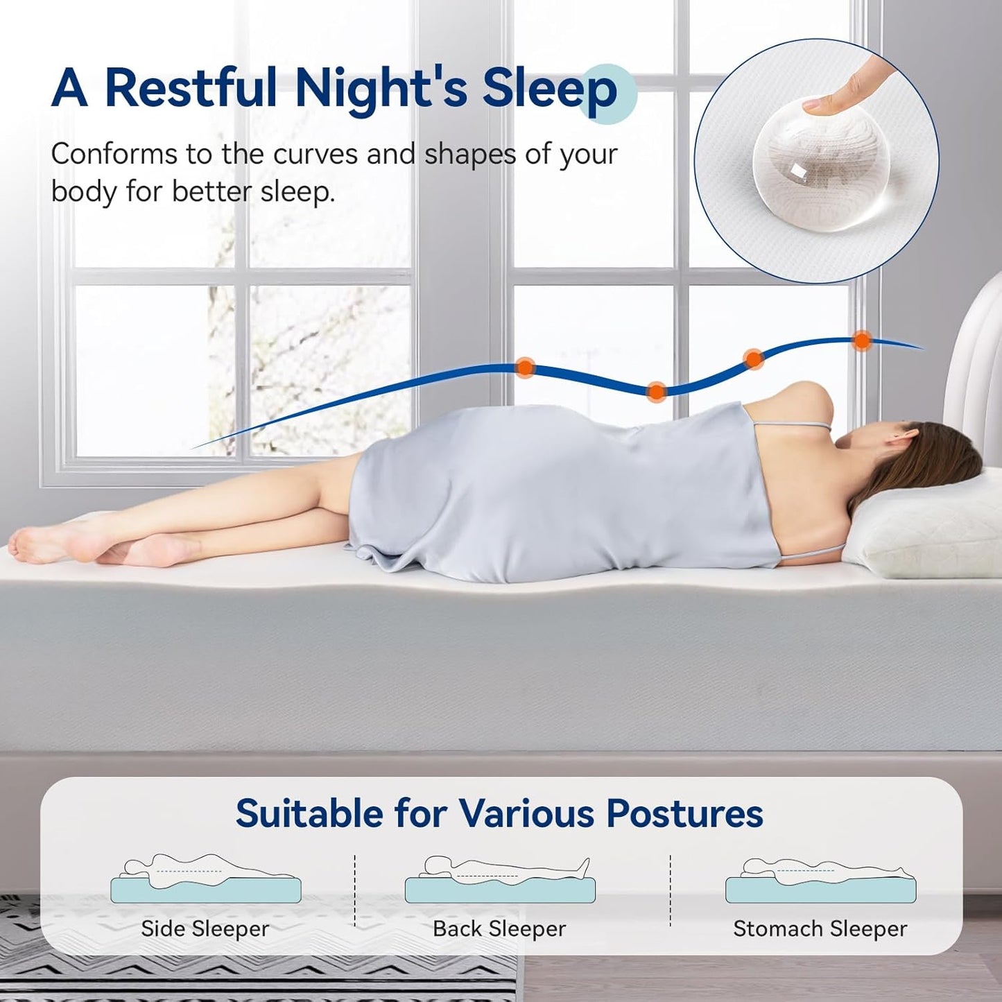 Amazon Basics Memory Foam Mattress, Soft Plush Feel, 12 Inch, Queen, White/Grey