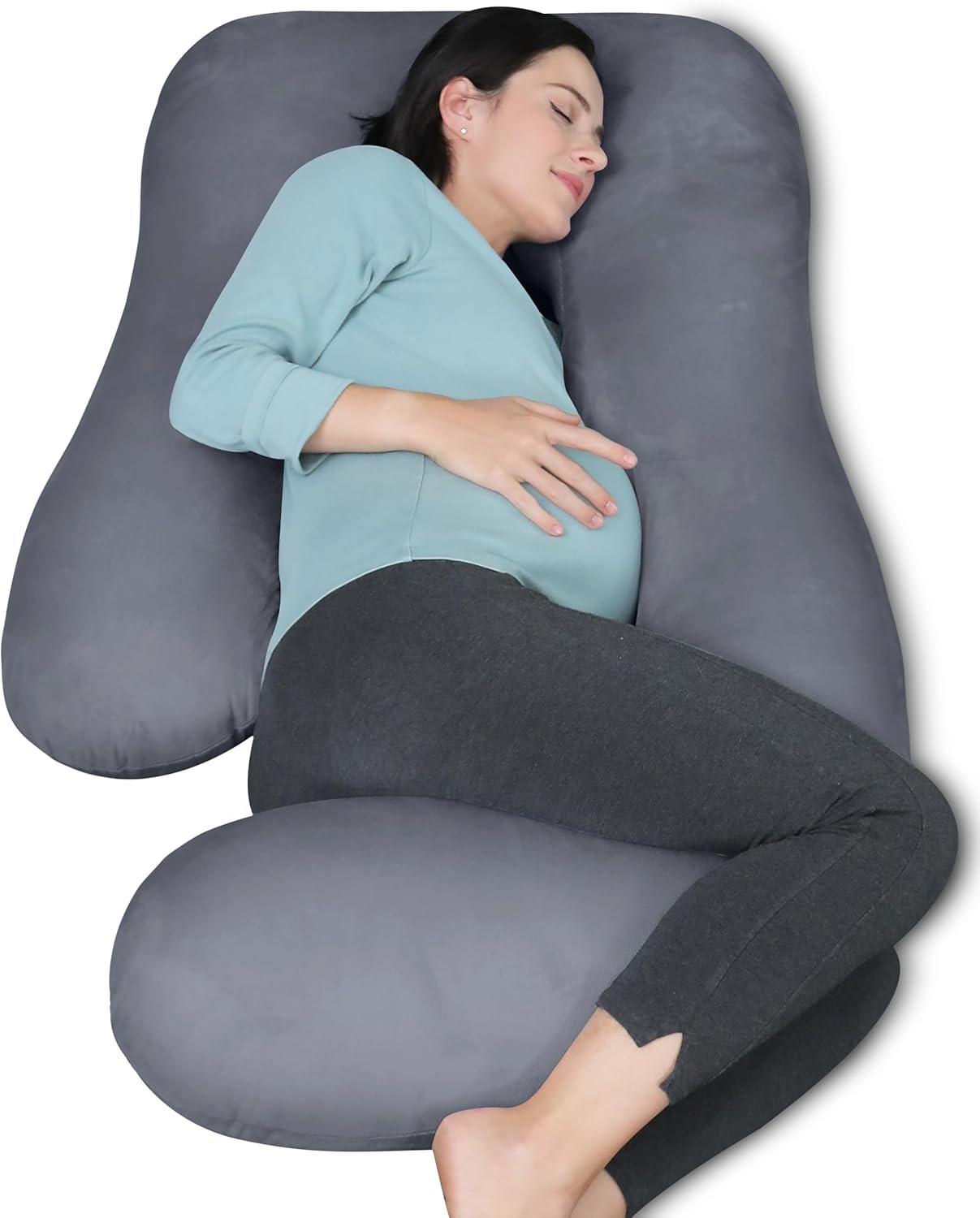 MOON PARK Pregnancy Pillows for Sleeping - U Shaped Full Body Maternity Pillow with Removable Cover - Support for Back, Legs, Belly, HIPS - 57 Inch Pregnancy Pillow for Women - Grey