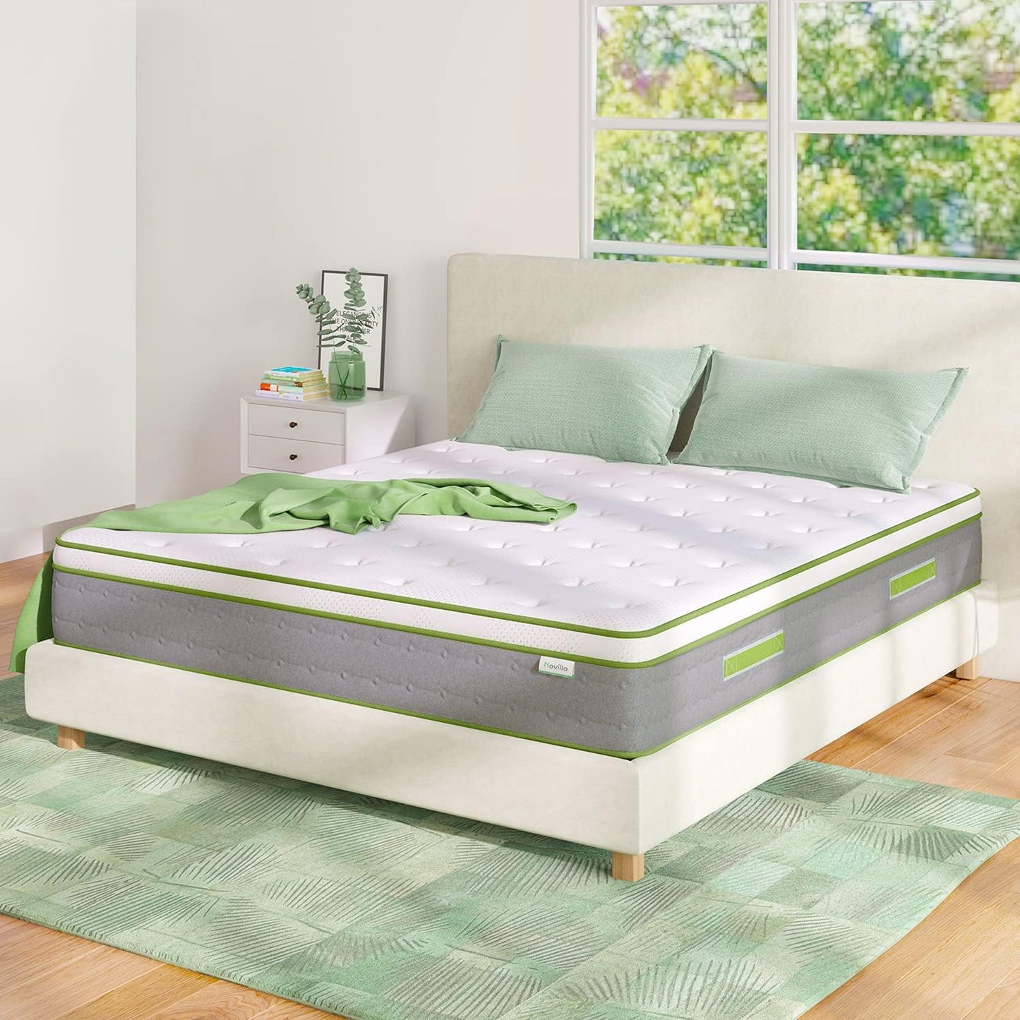 Novilla Queen Size Mattress, 10 Inch Hybrid Mattress in a Box, Foam with Individual Pocket Coils for Quality Sleep, Pillow Top Queen Mattresses with Quilted Cover, Release Pressure