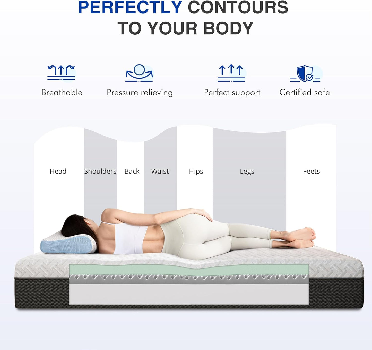 12 Inch Queen Green Tea Memory Foam Mattress for Cool Sleep & Pressure Relief, Bed in a Box, Removable Cover No Fiberglass, CertiPUR-US Certified