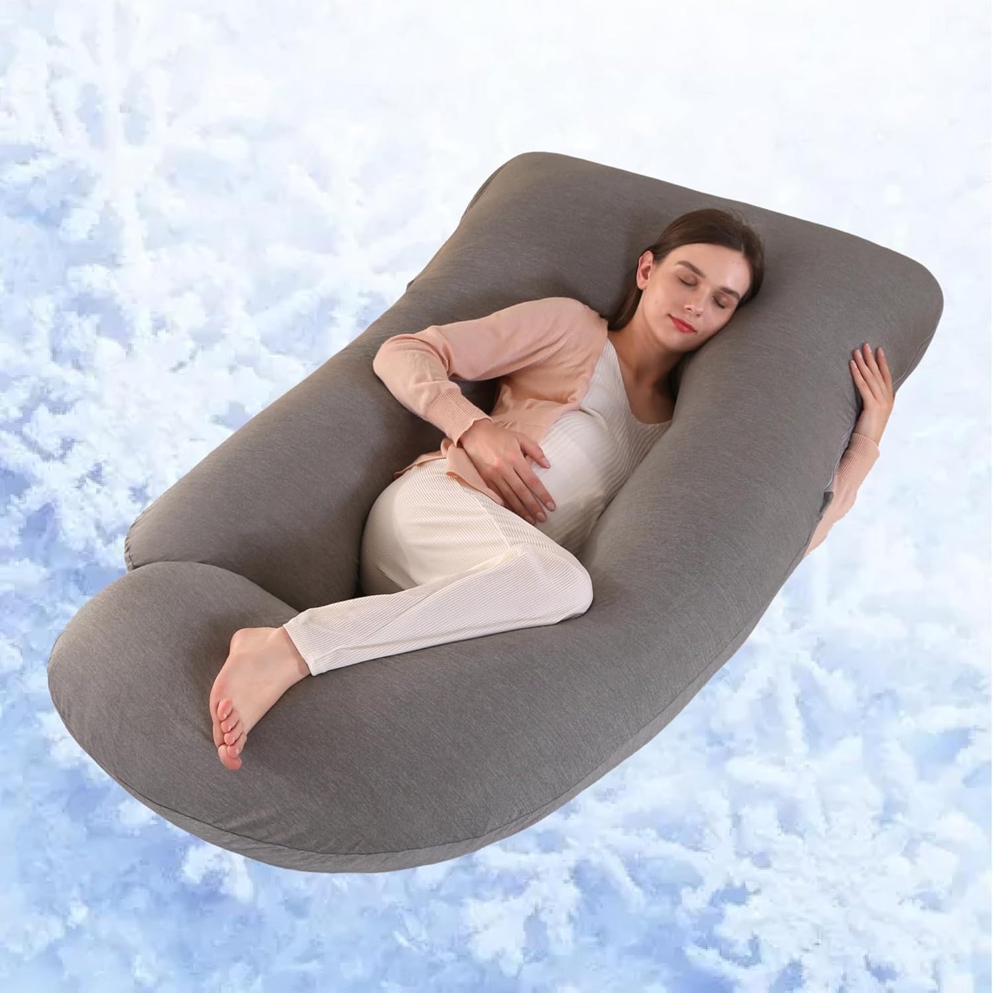 Pregnancy Pillow, Full Body 57 Inch Maternity Pillow with Removable Washable Cover - Sleep Support for Legs, Back, Neck, Shoulder, HIPS, Belly for Pregnent Women, Black Grey Velvet Cover
