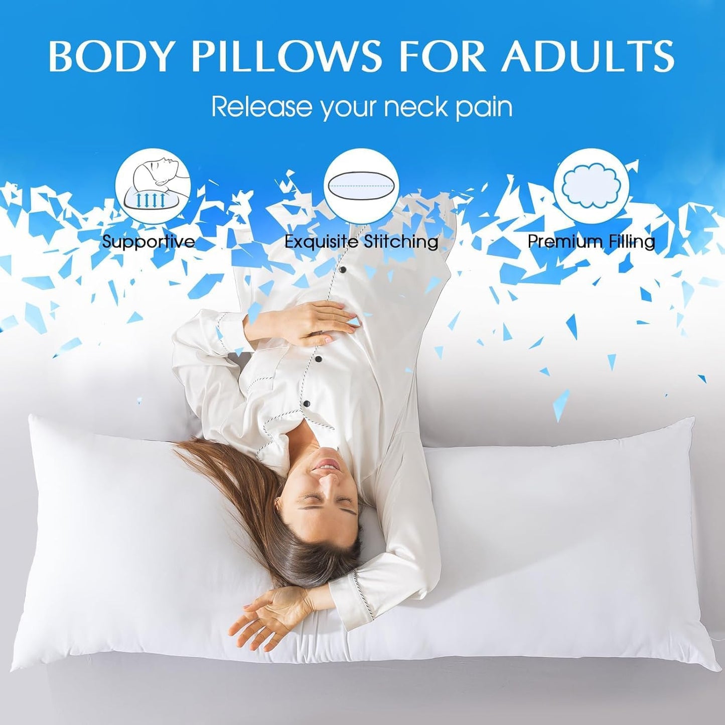 Cotton Body Pillow Insert - Cooling Breathable Full Body Pillow for Side Sleeper - Soft Long Bed Pillow for Adults - 20 x 54 inch-White