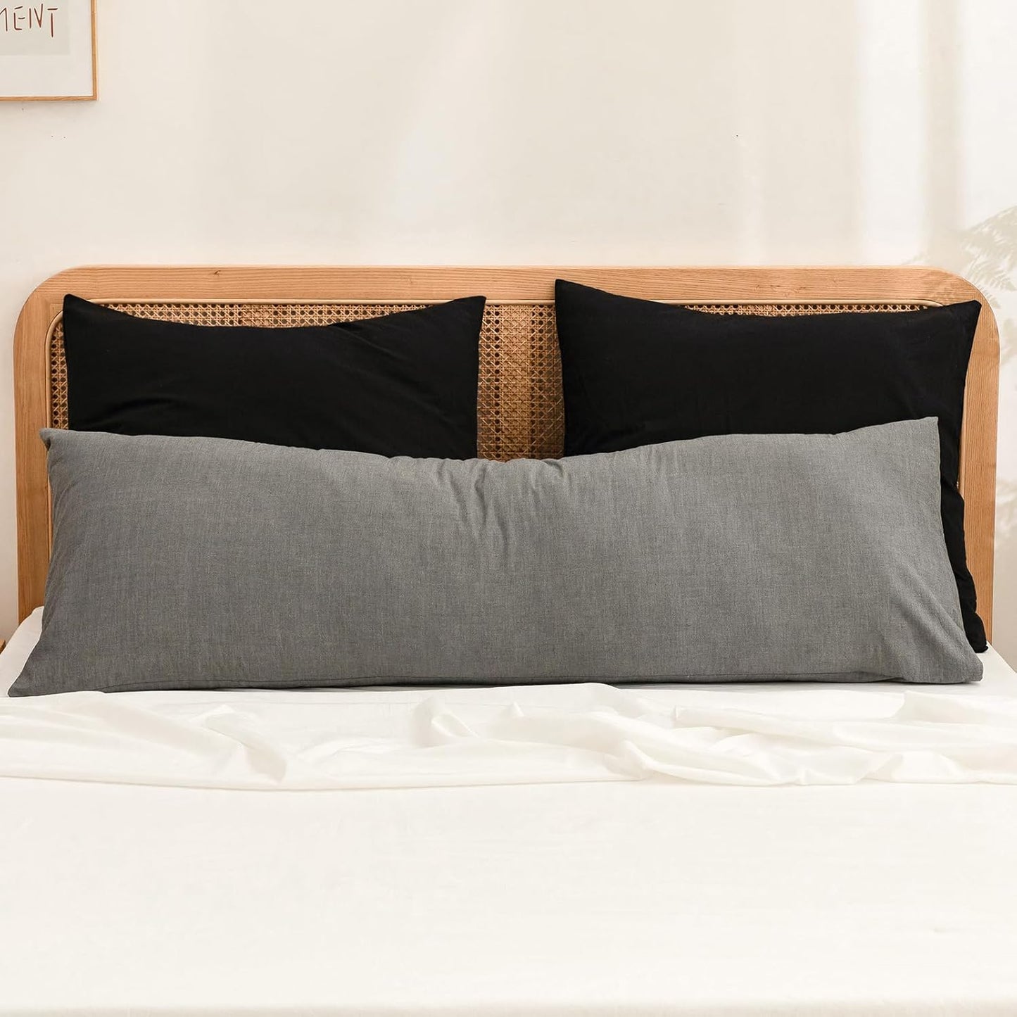 BESTOUCH 100% Washed Cotton Pillowcase for Hair and Skin Linen Feel Soft Comfortable Breathable 1 Pcs Pillow Case with Envelope Closure Solid Linen Grey Body 20x54 Inches
