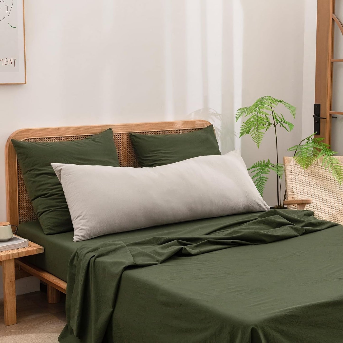 BESTOUCH 100% Washed Cotton Pillowcase for Hair and Skin Linen Feel Soft Comfortable Breathable 1 Pcs Pillow Case with Envelope Closure Solid Linen Grey Body 20x54 Inches