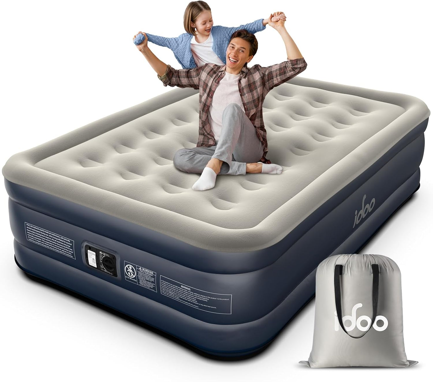 iDOO Queen Air Mattress with Built in Pump, 18 Raised Comfort Blow up Mattress, Upgraded Four Chamber Inflatable Mattress for Guests, Home and Camping, colchon inflable, Portable Air Bed, 650 lbs Max
