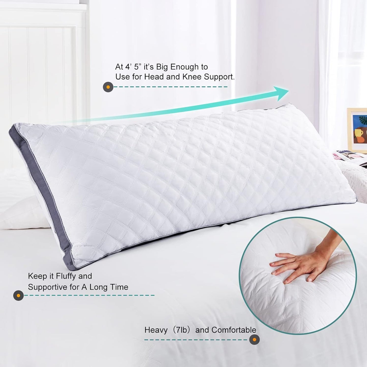 Oubonun Premium Adjustable Loft Quilted Body Pillows - Firm and Fluffy - Quality Plush - Down Alternative - Head Support Pillow - 21"x54"