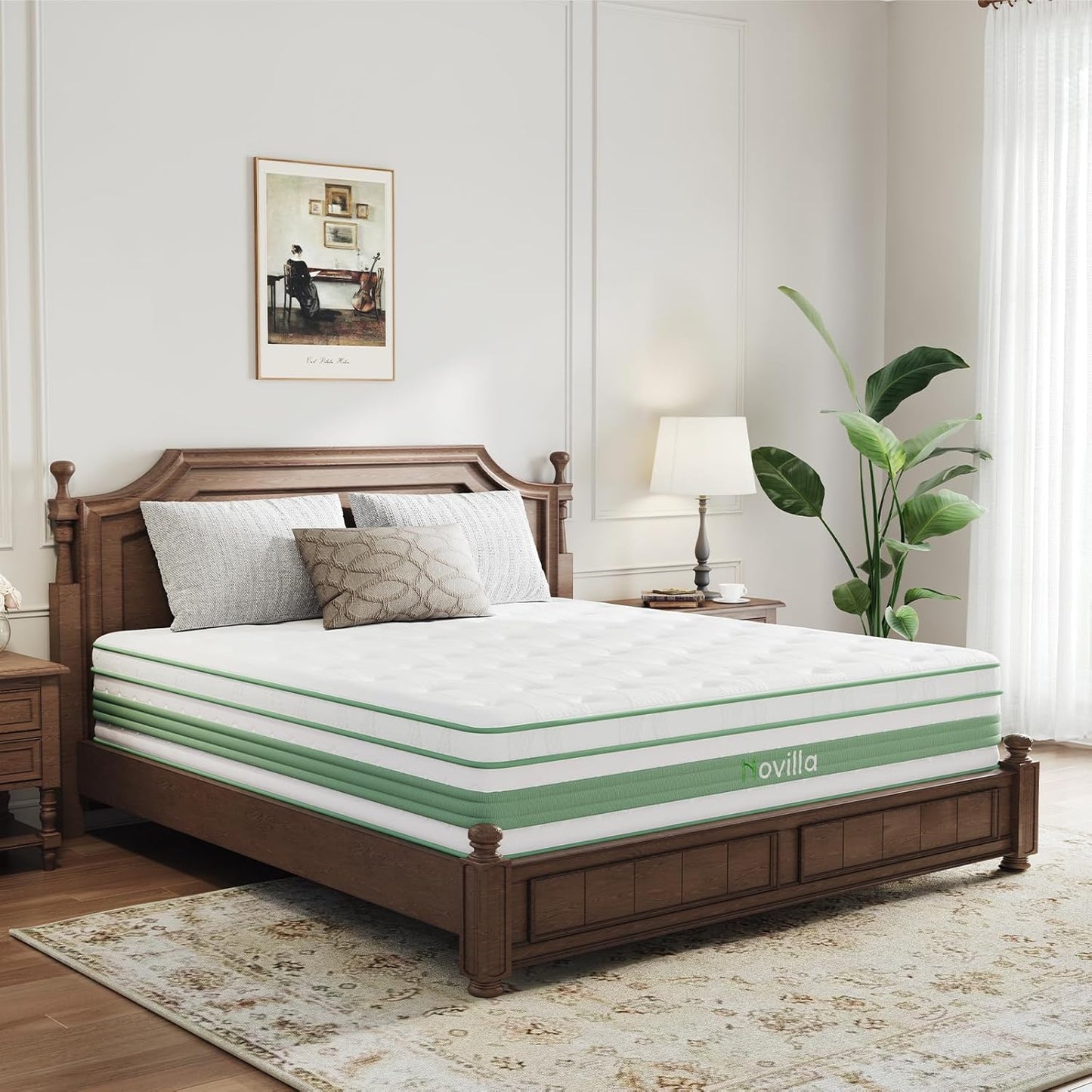 Novilla Queen Size Mattress, 10 Inch Hybrid Mattress in a Box, Foam with Individual Pocket Coils for Quality Sleep, Pillow Top Queen Mattresses with Quilted Cover, Release Pressure