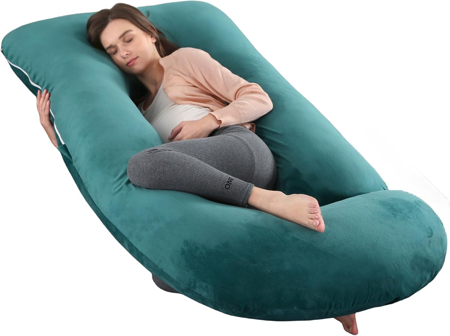 Pregnancy Pillow, Full Body 57 Inch Maternity Pillow with Removable Washable Cover - Sleep Support for Legs, Back, Neck, Shoulder, HIPS, Belly for Pregnent Women, Black Grey Velvet Cover