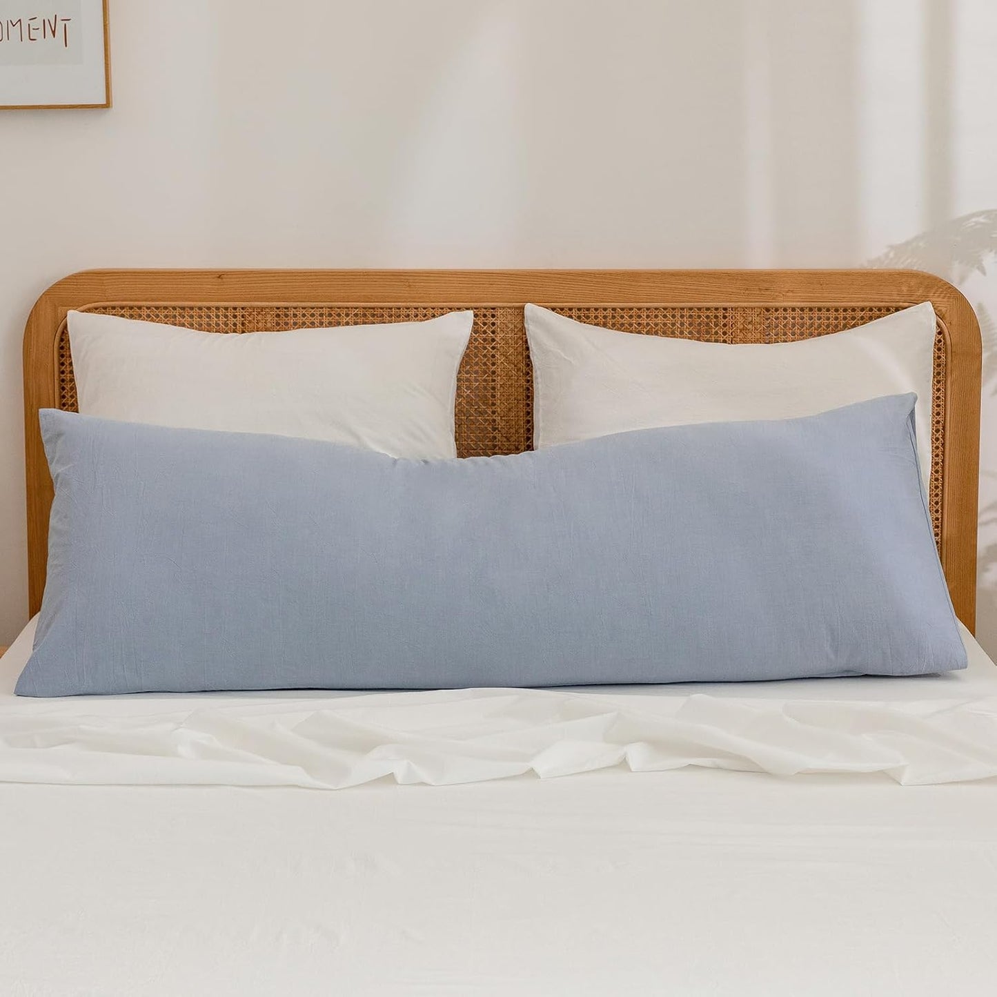 BESTOUCH 100% Washed Cotton Pillowcase for Hair and Skin Linen Feel Soft Comfortable Breathable 1 Pcs Pillow Case with Envelope Closure Solid Linen Grey Body 20x54 Inches