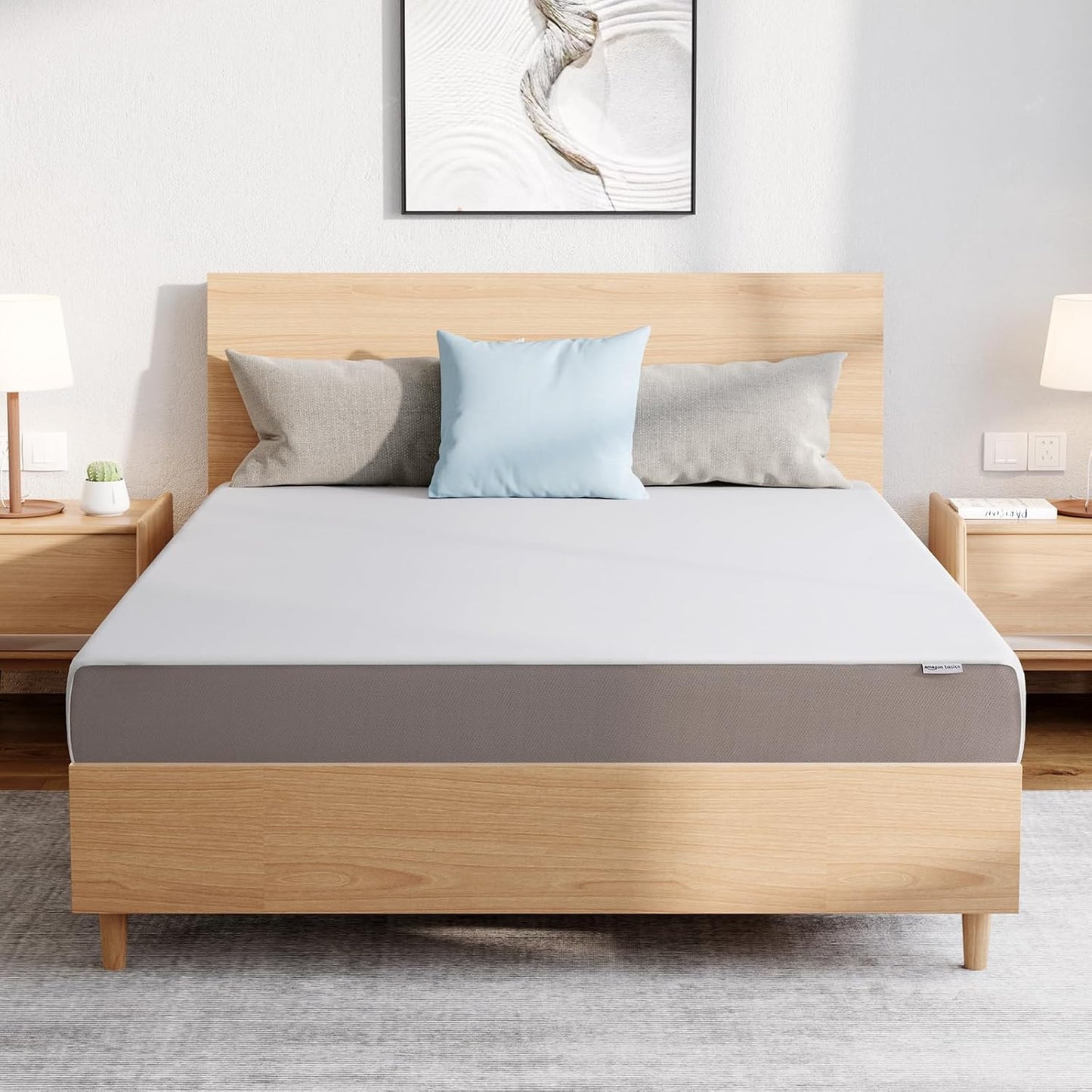 Amazon Basics Memory Foam Mattress, Soft Plush Feel, 12 Inch, Queen, White/Grey