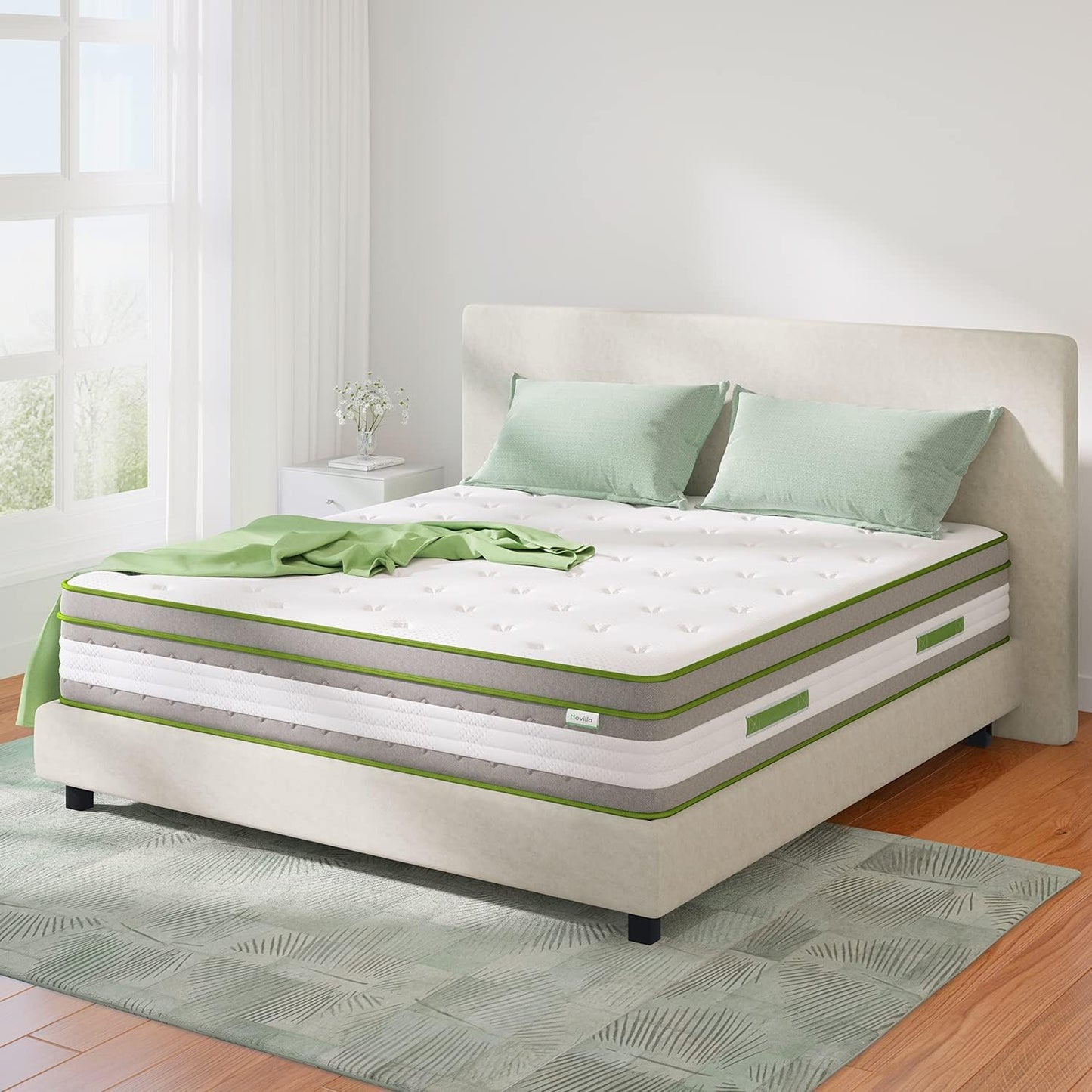 Novilla Queen Size Mattress, 10 Inch Hybrid Mattress in a Box, Foam with Individual Pocket Coils for Quality Sleep, Pillow Top Queen Mattresses with Quilted Cover, Release Pressure