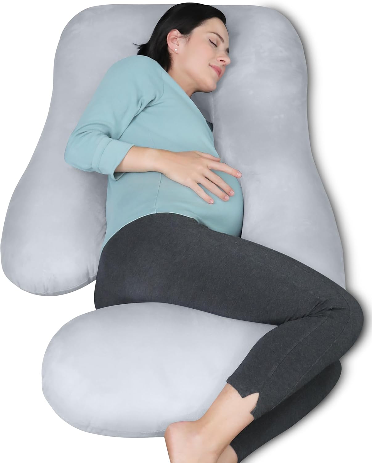 MOON PARK Pregnancy Pillows for Sleeping - U Shaped Full Body Maternity Pillow with Removable Cover - Support for Back, Legs, Belly, HIPS - 57 Inch Pregnancy Pillow for Women - Grey