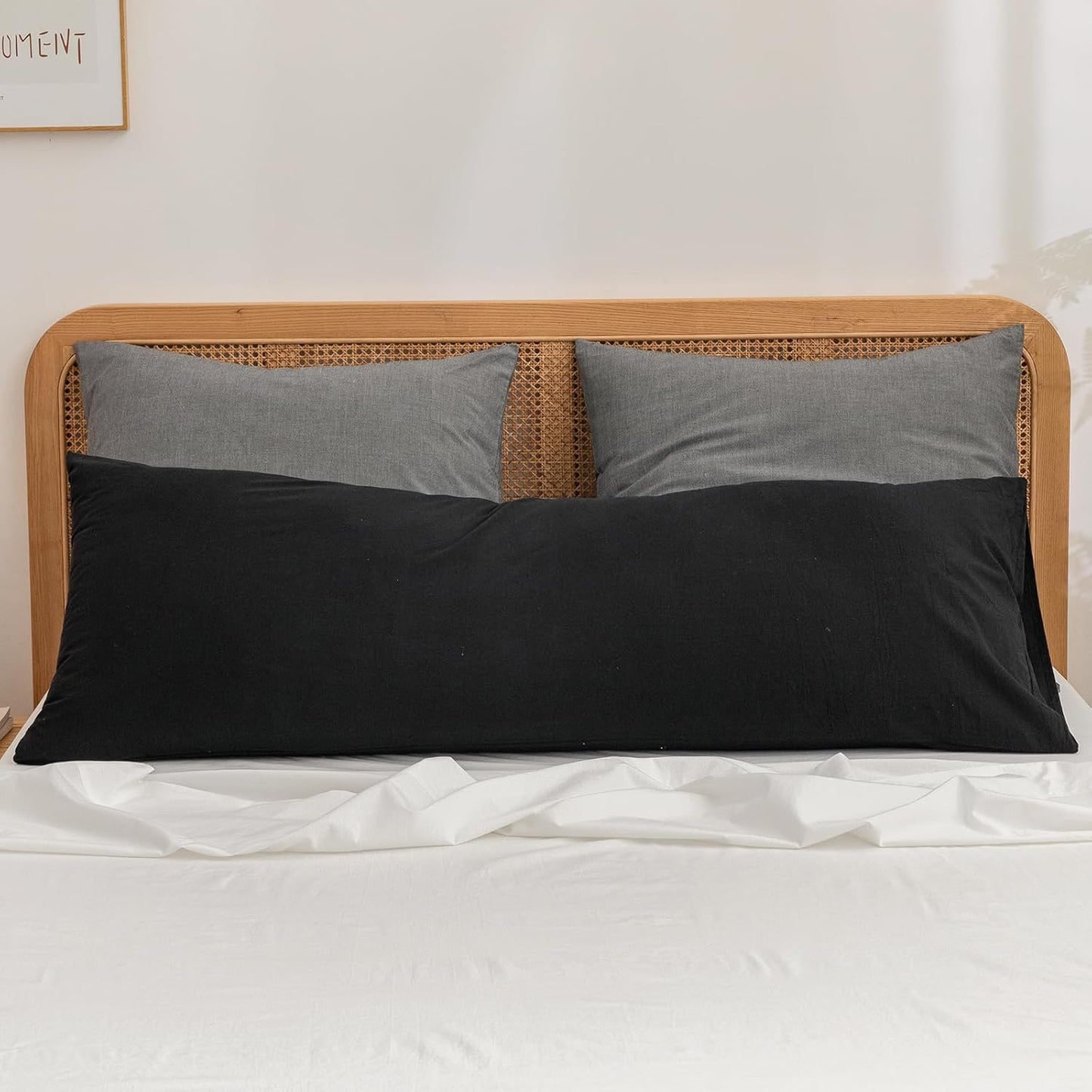 BESTOUCH 100% Washed Cotton Pillowcase for Hair and Skin Linen Feel Soft Comfortable Breathable 1 Pcs Pillow Case with Envelope Closure Solid Linen Grey Body 20x54 Inches