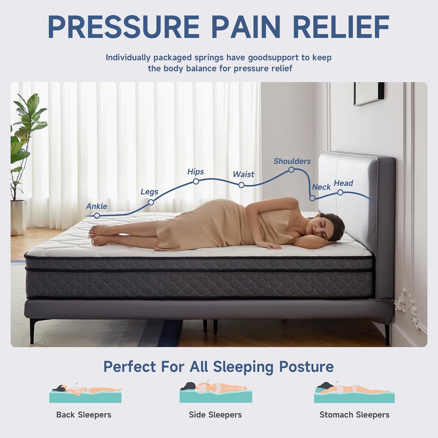 Queen Mattresses,10 Inch Queen Size Mattress in A Box, Memory Foam Hybrid Mattress with Individual Pocket Spring for Motion Isolation & Strong Edge Support, Stress & Pressure Relief,CertiPUR-US