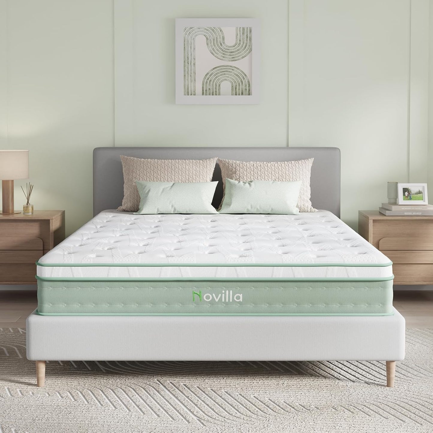 Novilla Queen Size Mattress, 10 Inch Hybrid Mattress in a Box, Foam with Individual Pocket Coils for Quality Sleep, Pillow Top Queen Mattresses with Quilted Cover, Release Pressure