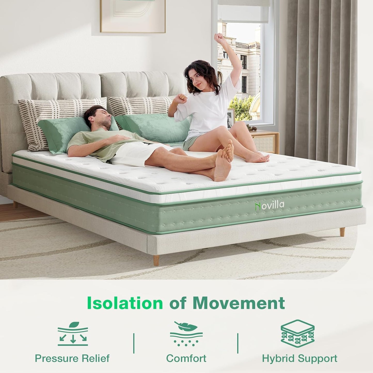 Novilla Queen Size Mattress, 10 Inch Hybrid Mattress in a Box, Foam with Individual Pocket Coils for Quality Sleep, Pillow Top Queen Mattresses with Quilted Cover, Release Pressure