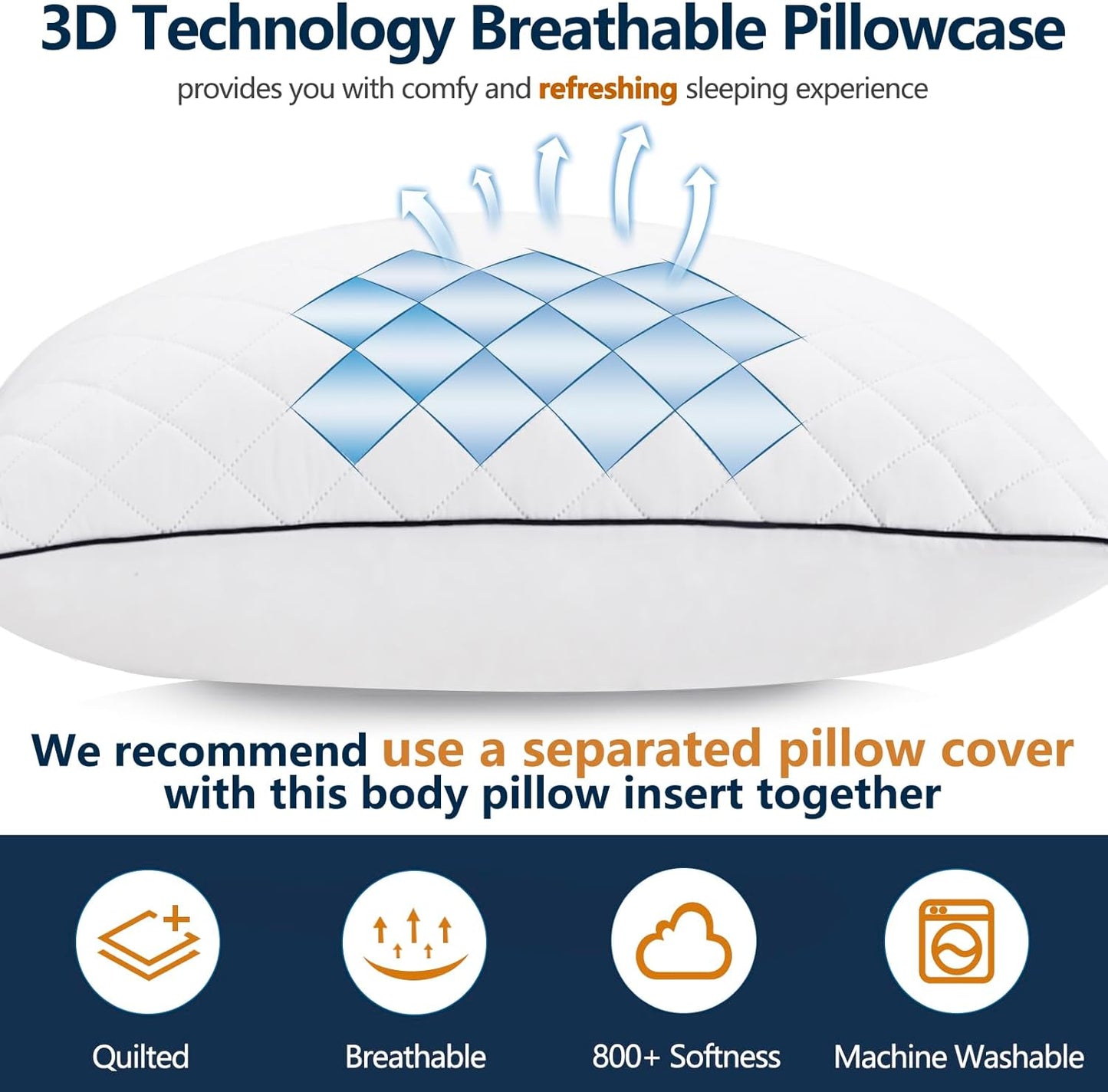 Body Pillow, Cooling Memory Foam Body Pillows for Adults Sleeping, Long Pillow for Bed, Big Large Firm Full Body Pillow for Side Sleeper, 20x54 Inch, White