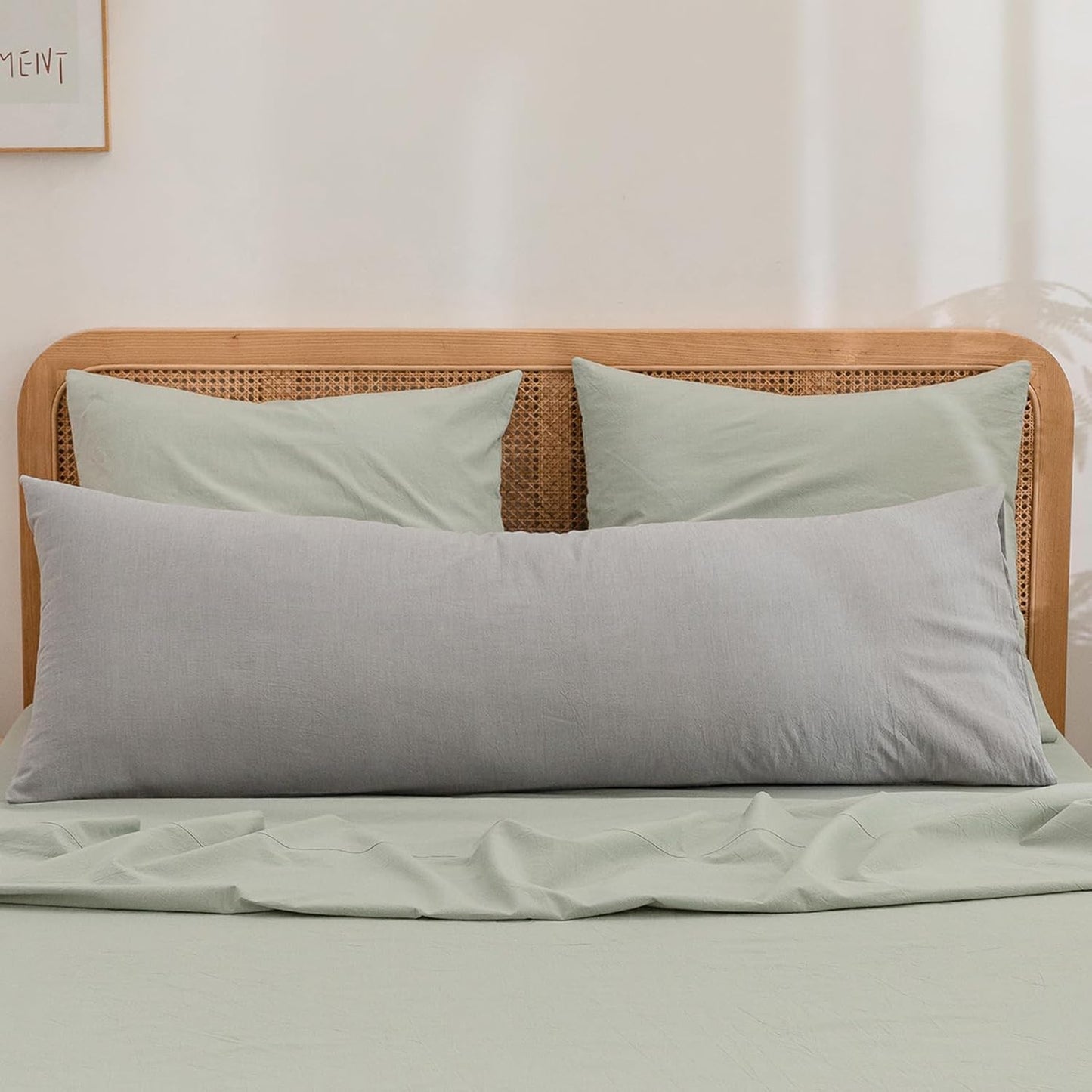 BESTOUCH 100% Washed Cotton Pillowcase for Hair and Skin Linen Feel Soft Comfortable Breathable 1 Pcs Pillow Case with Envelope Closure Solid Linen Grey Body 20x54 Inches