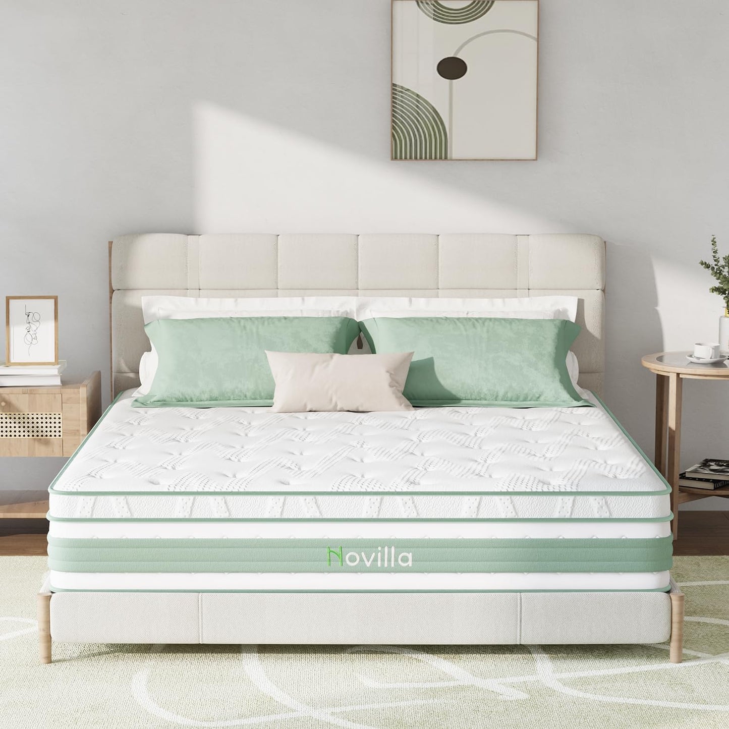Novilla Queen Size Mattress, 10 Inch Hybrid Mattress in a Box, Foam with Individual Pocket Coils for Quality Sleep, Pillow Top Queen Mattresses with Quilted Cover, Release Pressure