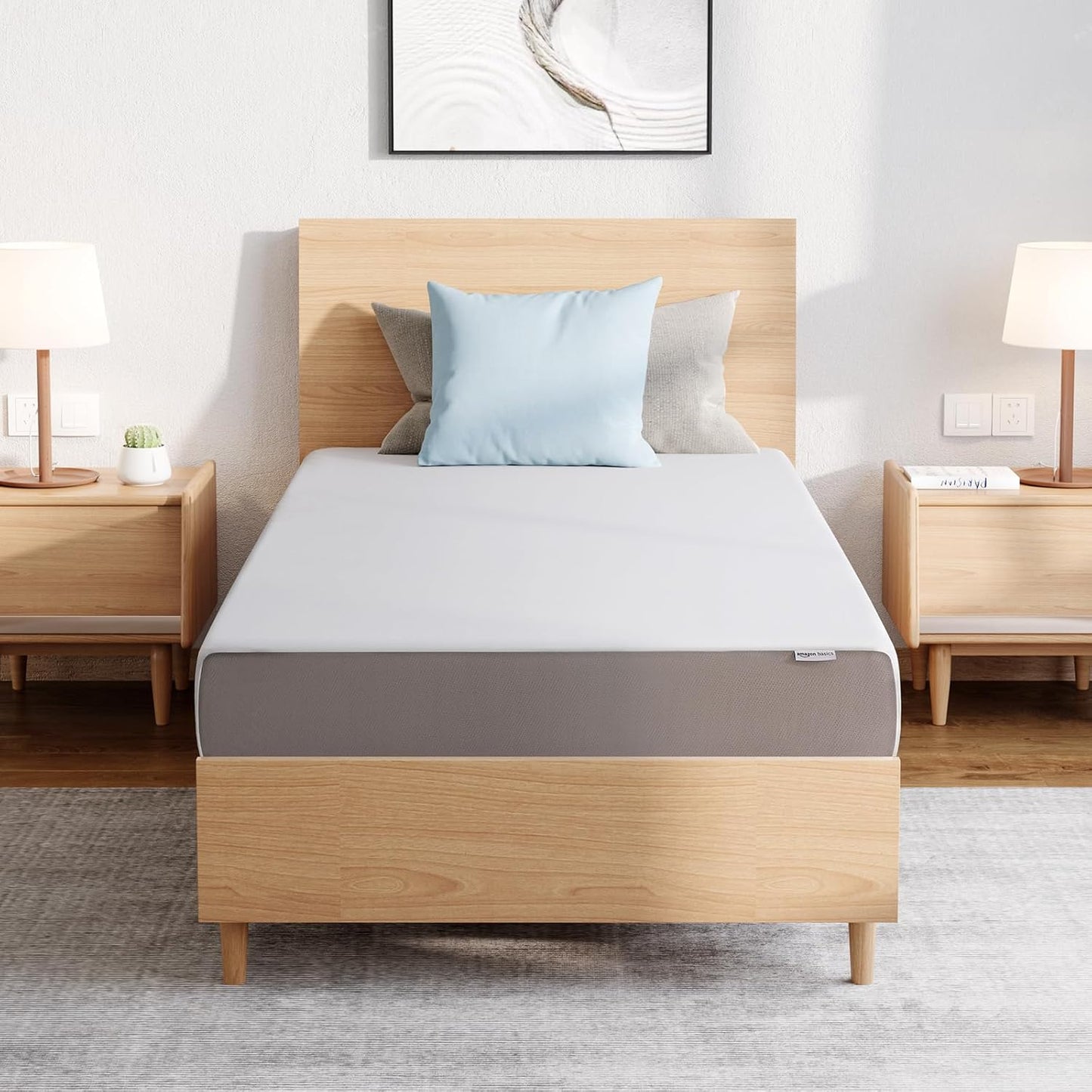 Amazon Basics Memory Foam Mattress, Soft Plush Feel, 12 Inch, Queen, White/Grey