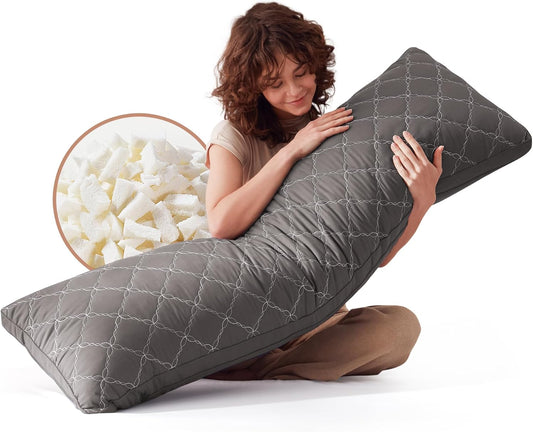 Decroom Memory Foam Body Pillow for Adults, Ultra-Soft Full Body Pillow with Diamond Quilted Cover, Support for Side Sleepers - Machine Washable, 20x54 Inch, Dark Gray