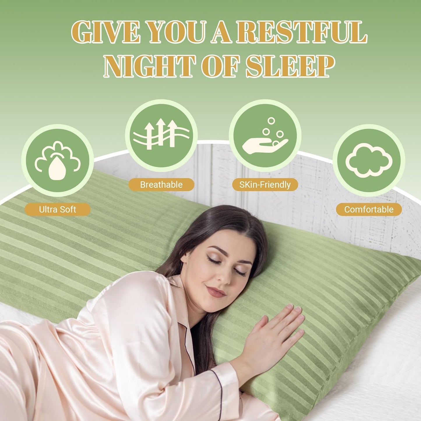 Cosybay Full Body Pillow Insert with Sage Green Pillowcase - Fluffy Long Bed Pillow for Adults - Firm Large Body Pillow with Washable Cover for Side and Back Sleepers - 20x54 Inch(Sage Green)